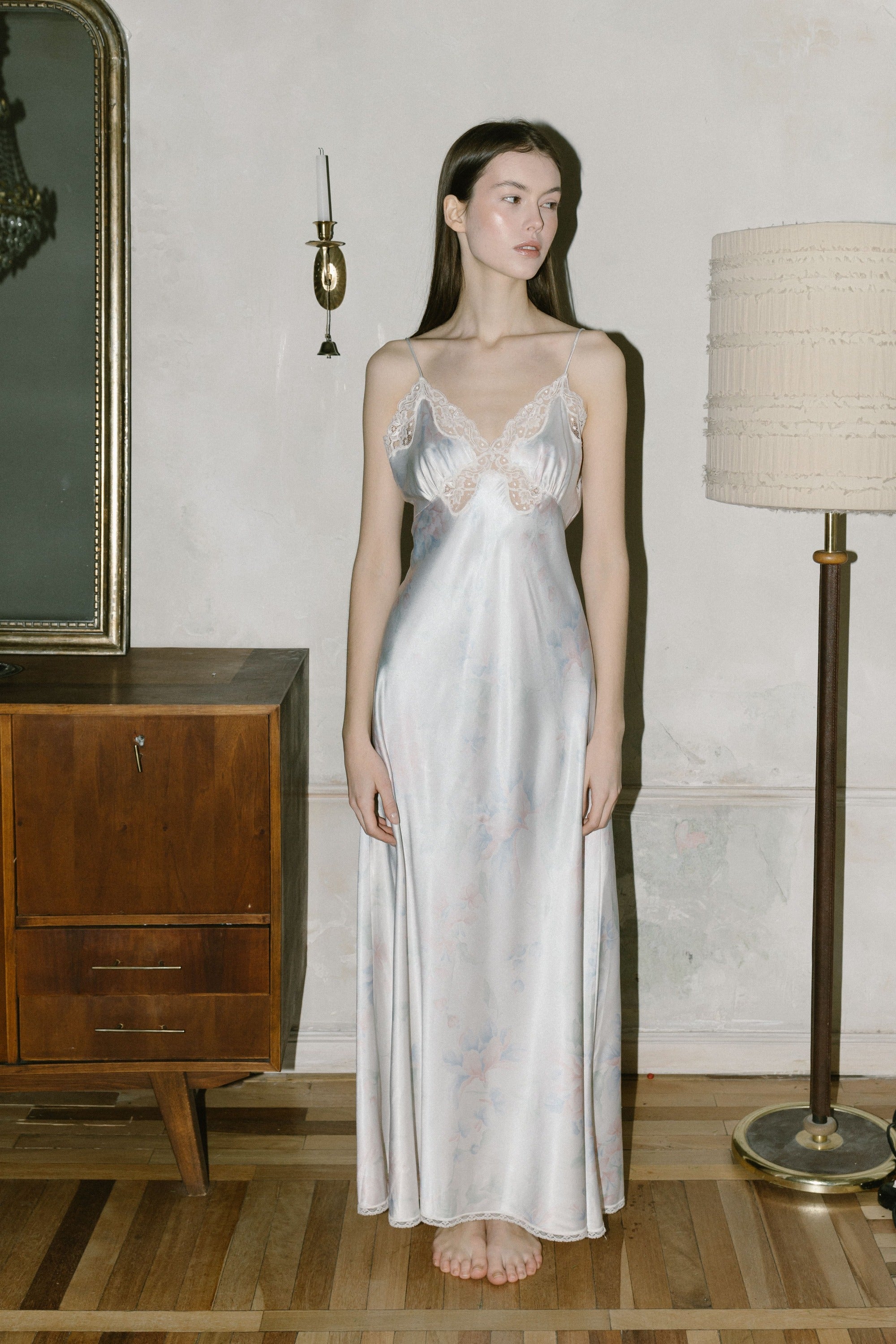 Vintage Dior Floral Lace Satin Dress · 1990s