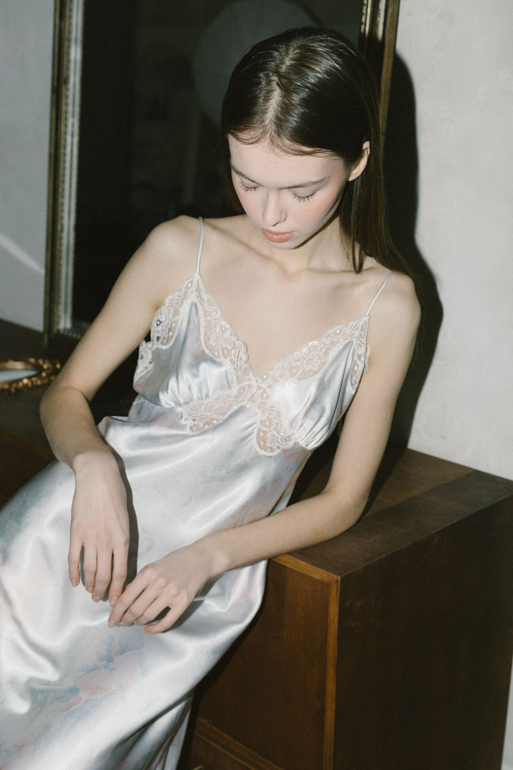 Vintage Dior Floral Lace Satin Dress · 1990s