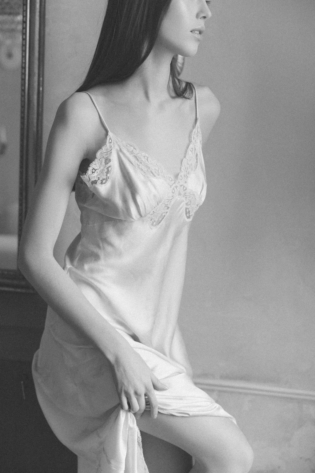 Vintage Dior Floral Lace Satin Dress · 1990s
