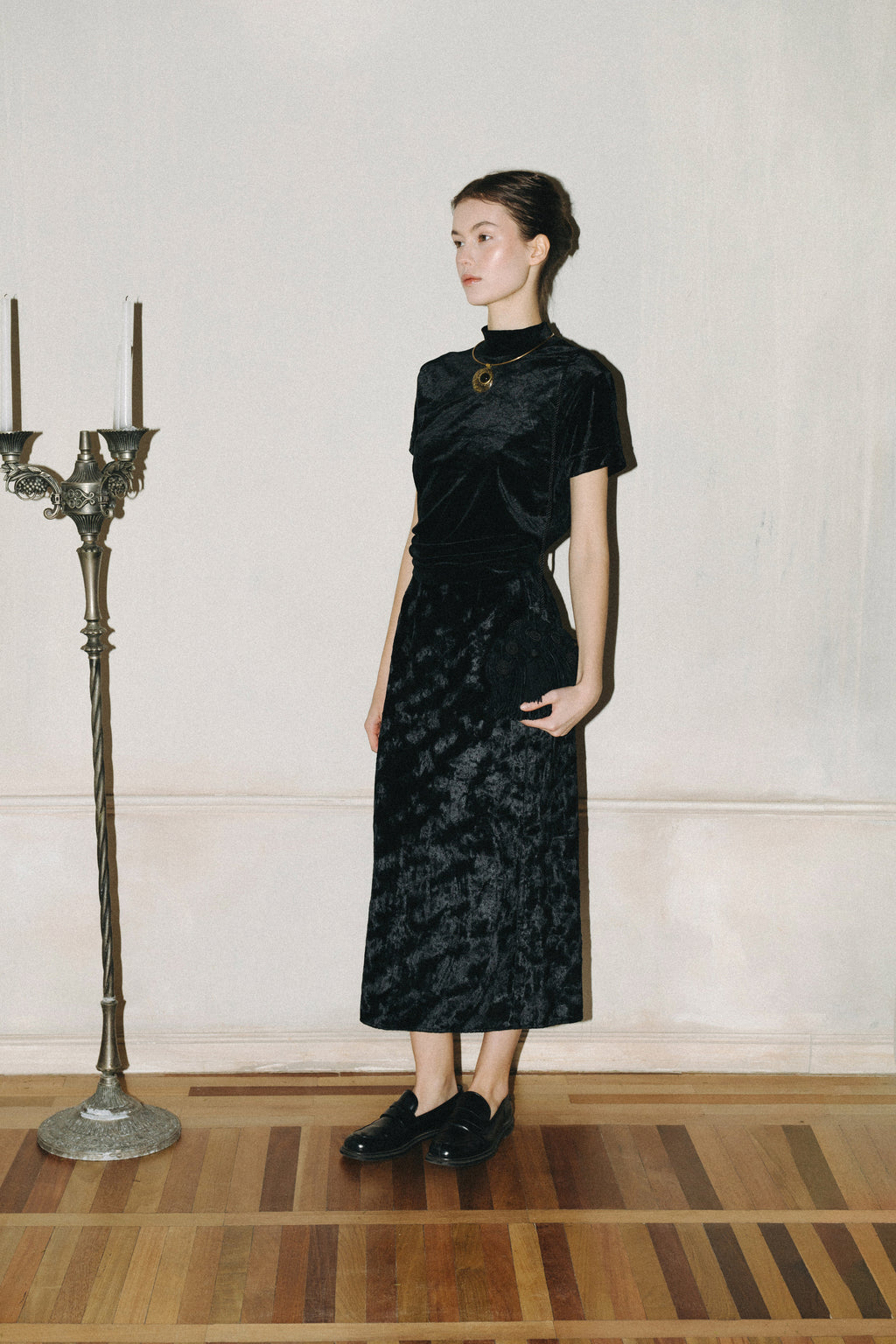 Long Black Textured Skirt