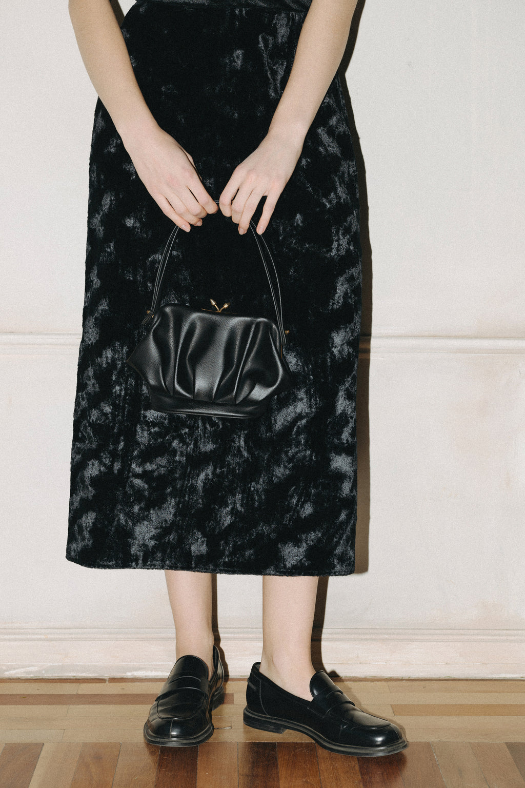 Long Black Textured Skirt