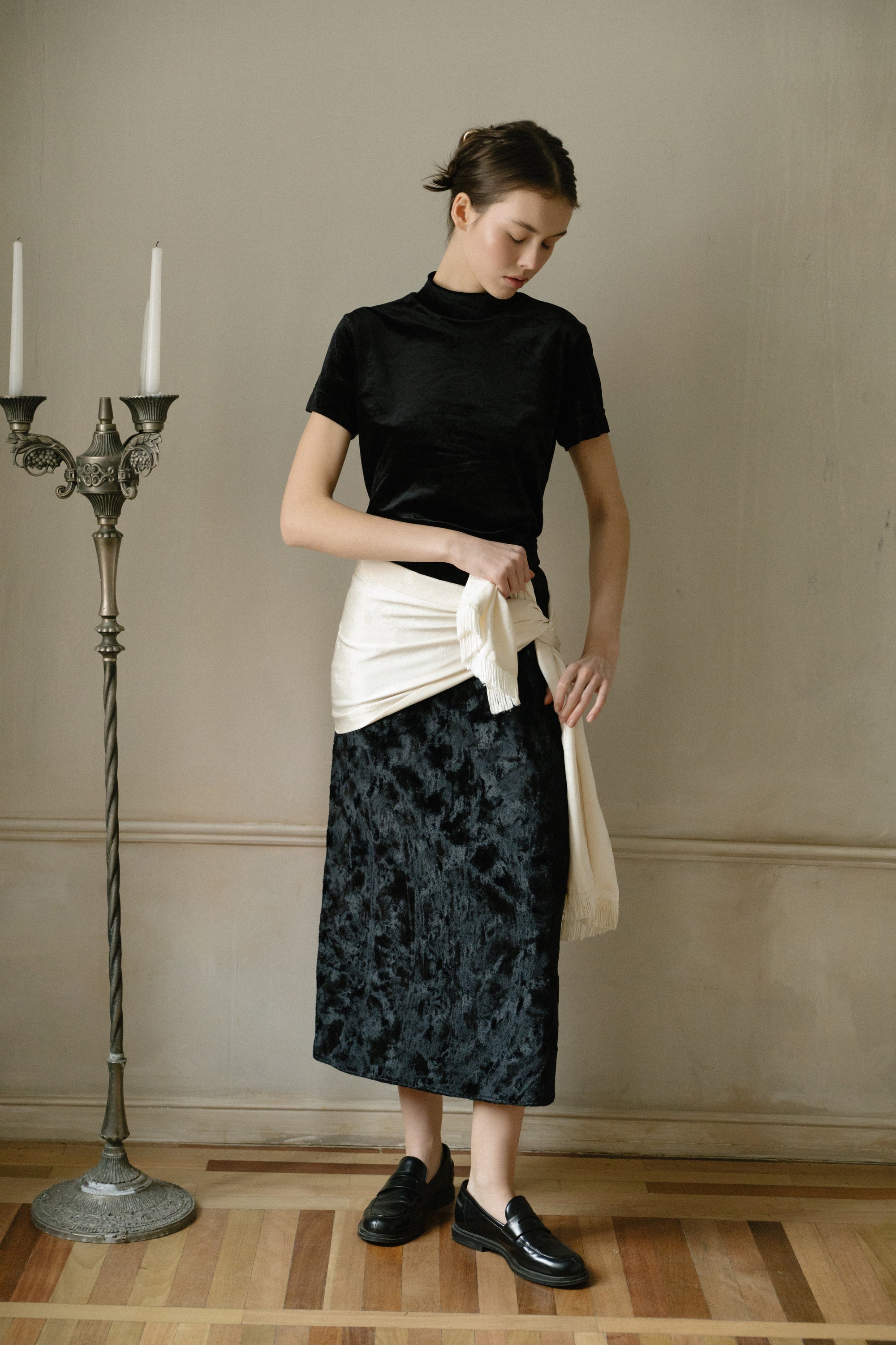 Long Black Textured Skirt