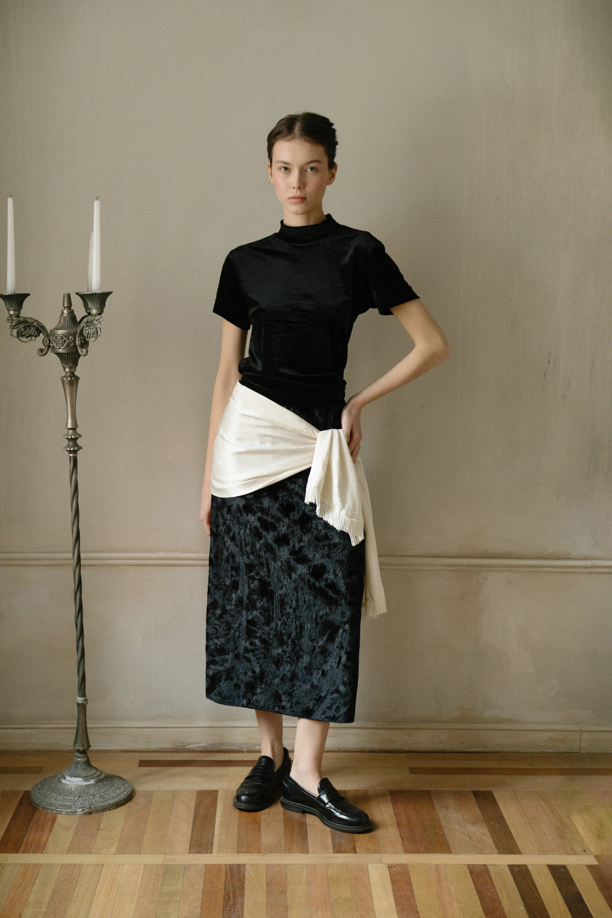 Long Black Textured Skirt