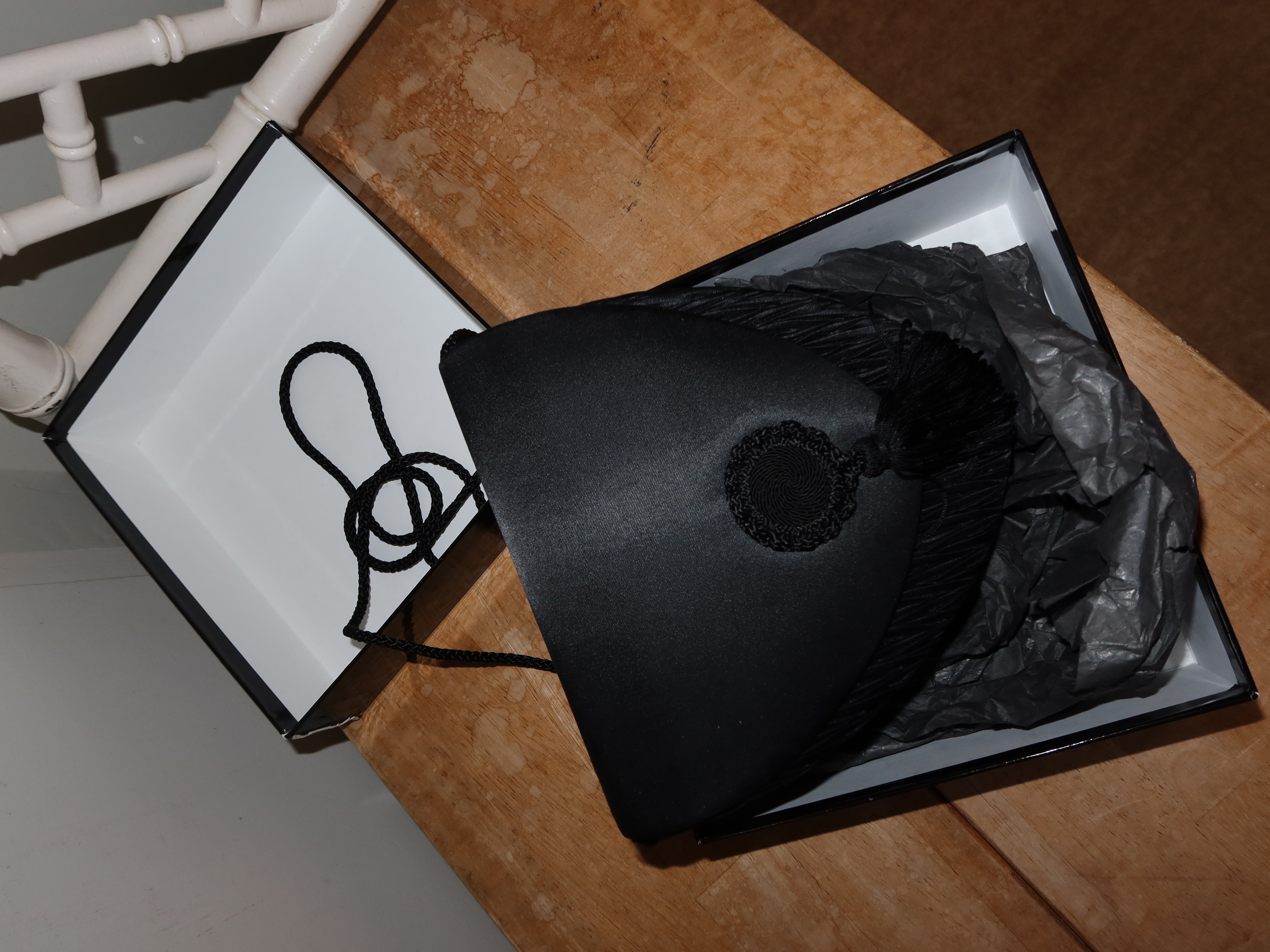 Rare 1980s Van Cleef & Arpels Black Silk Evening Bag with Original Box