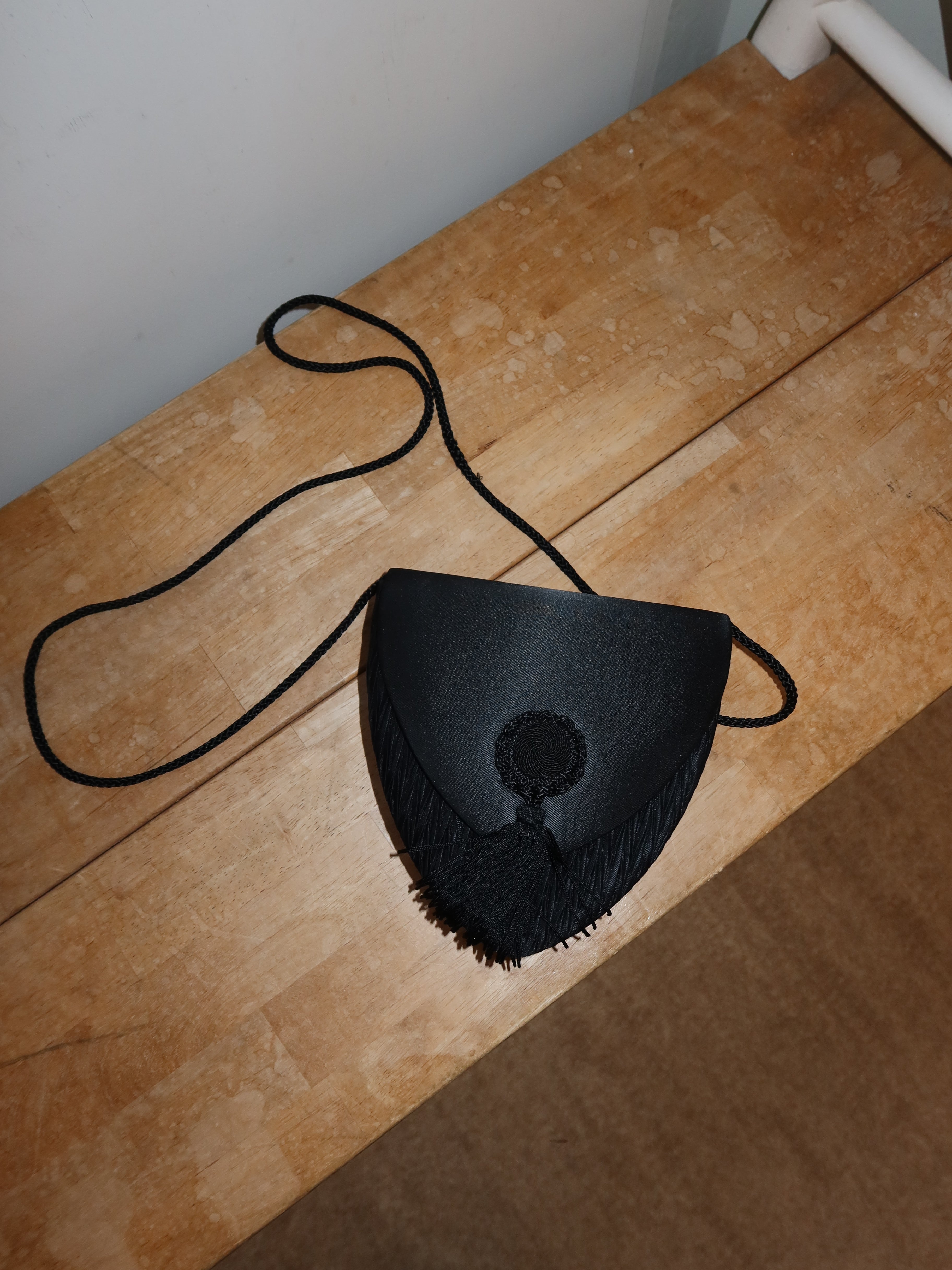 Rare 1980s Van Cleef & Arpels Black Silk Evening Bag with Original Box