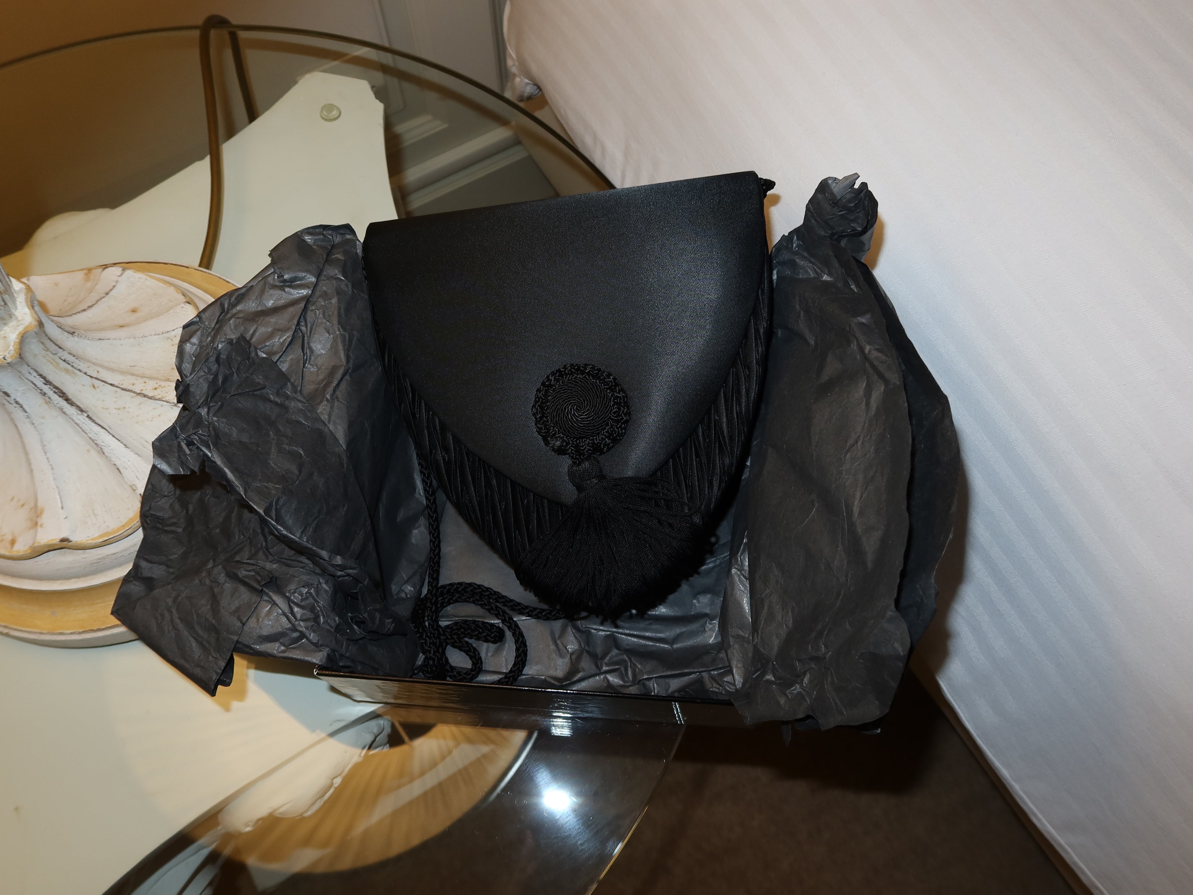 Rare 1970s–1980s Van Cleef & Arpels Black Silk Evening Bag with Original Box