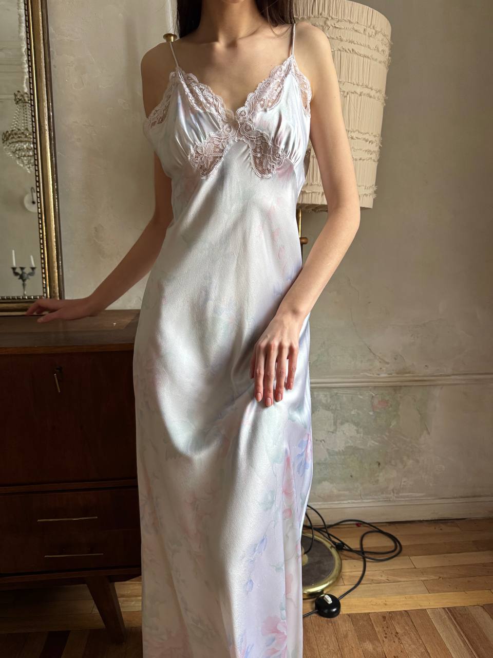 Vintage Dior Floral Lace Satin Dress · 1990s