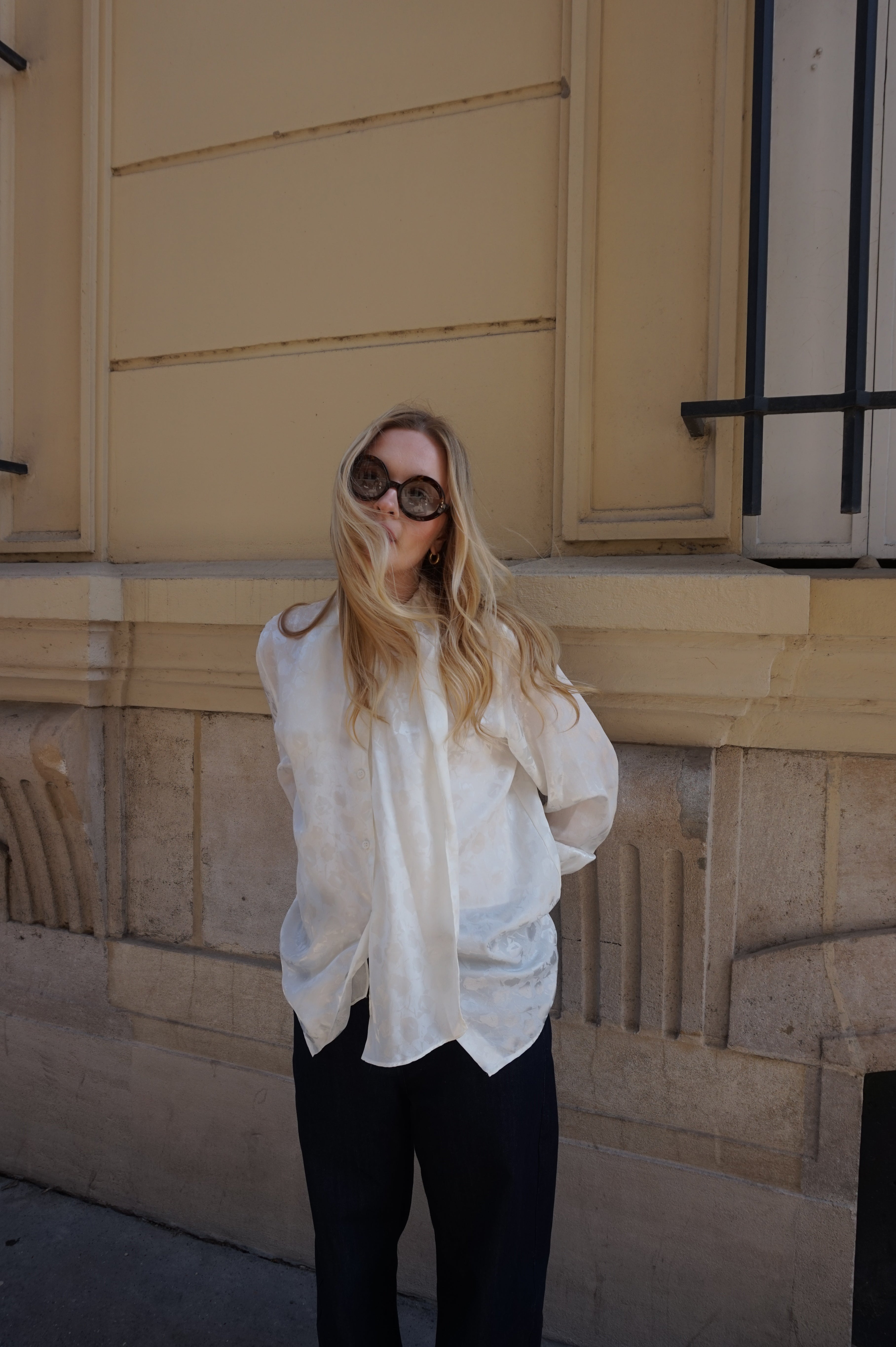 Elegant White Satin Blouse with Scarf
