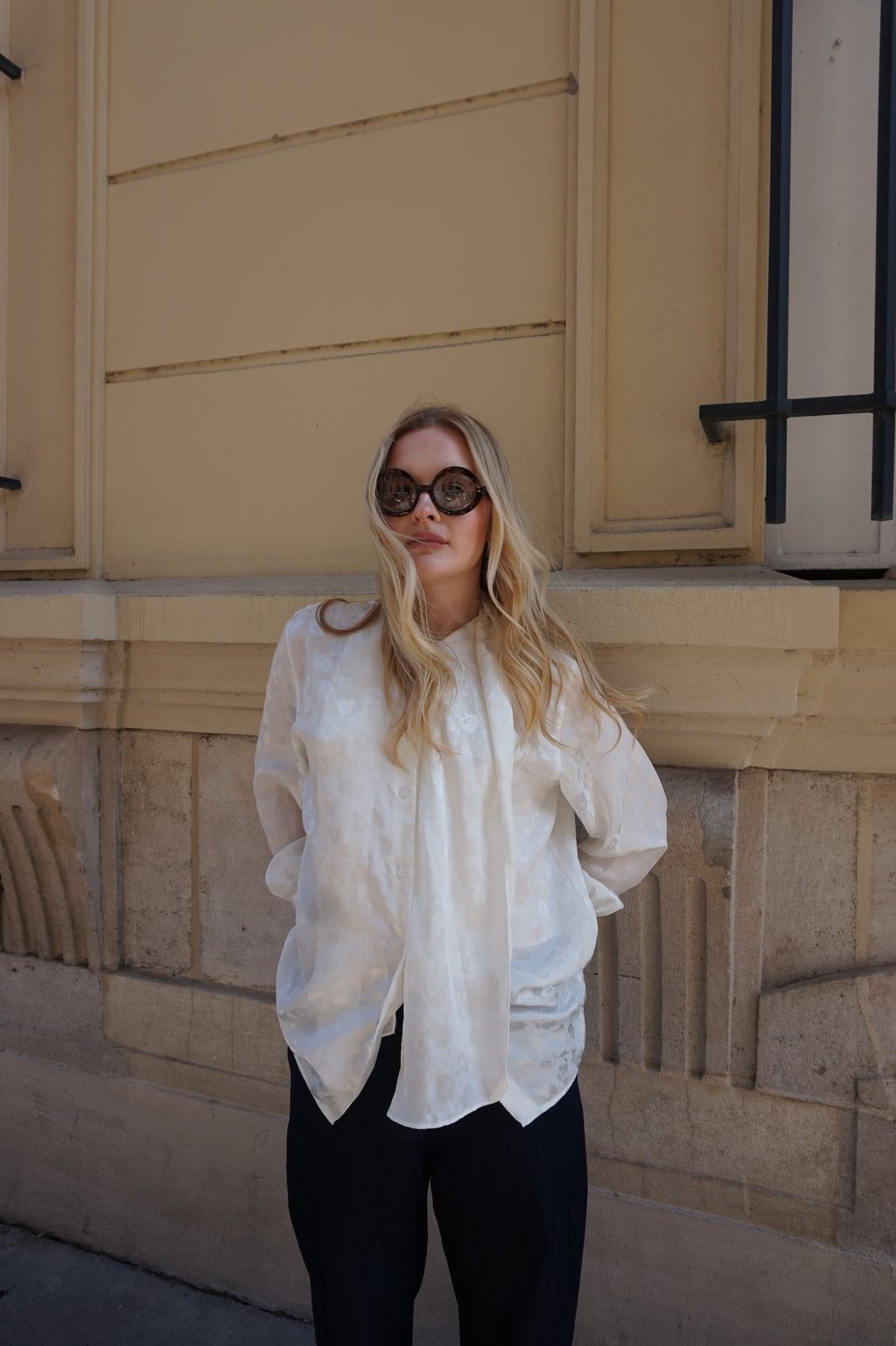 Elegant White Satin Blouse with Scarf