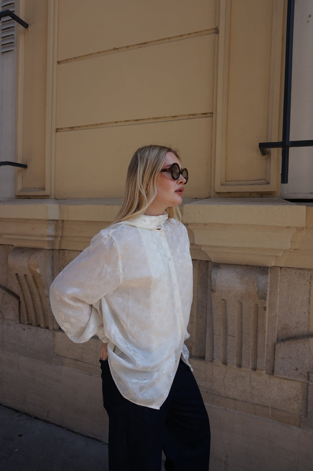 Elegant White Satin Blouse with Scarf