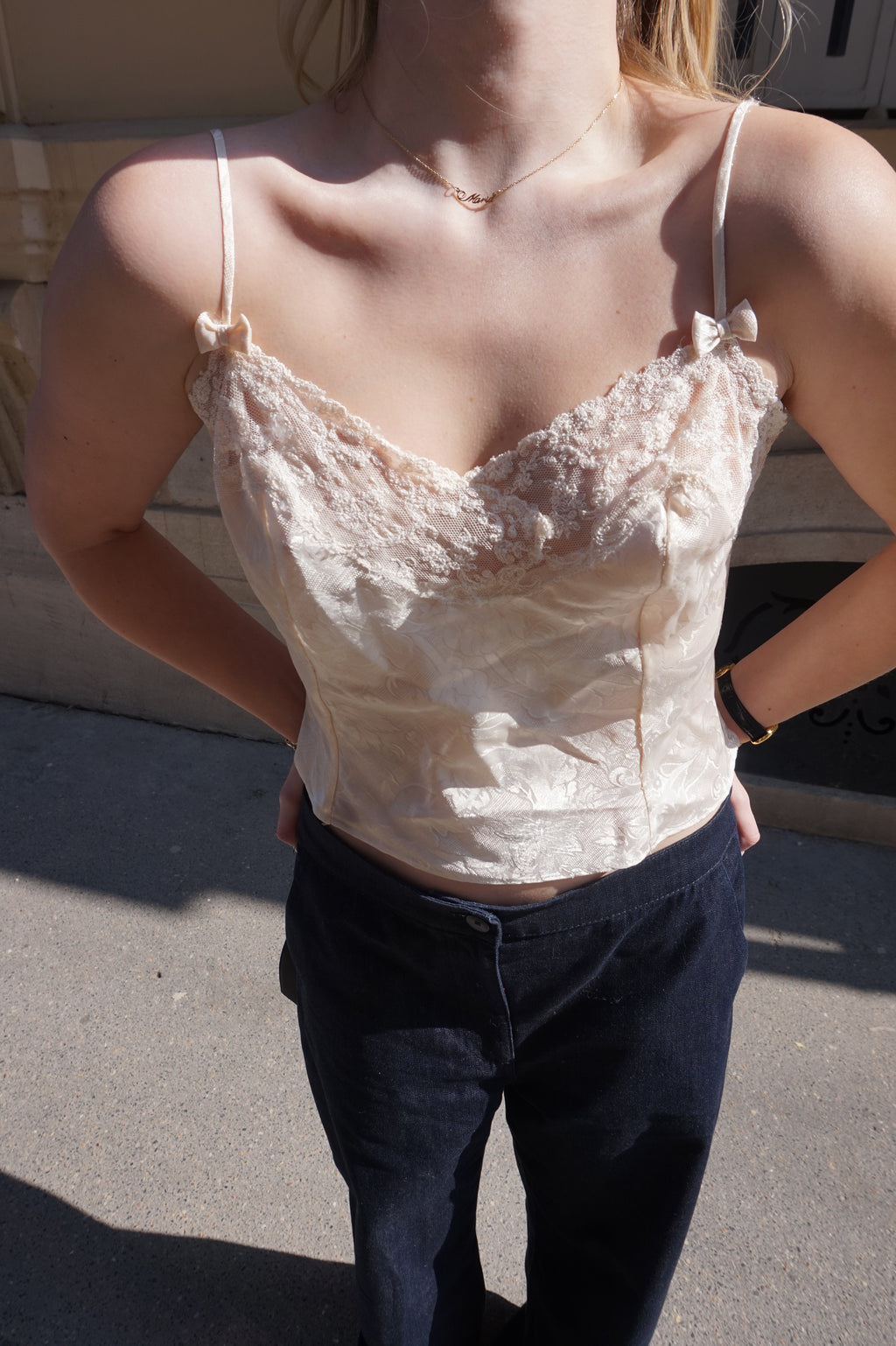 Vintage Victoria's Secret Satin & Lace Top with Bows