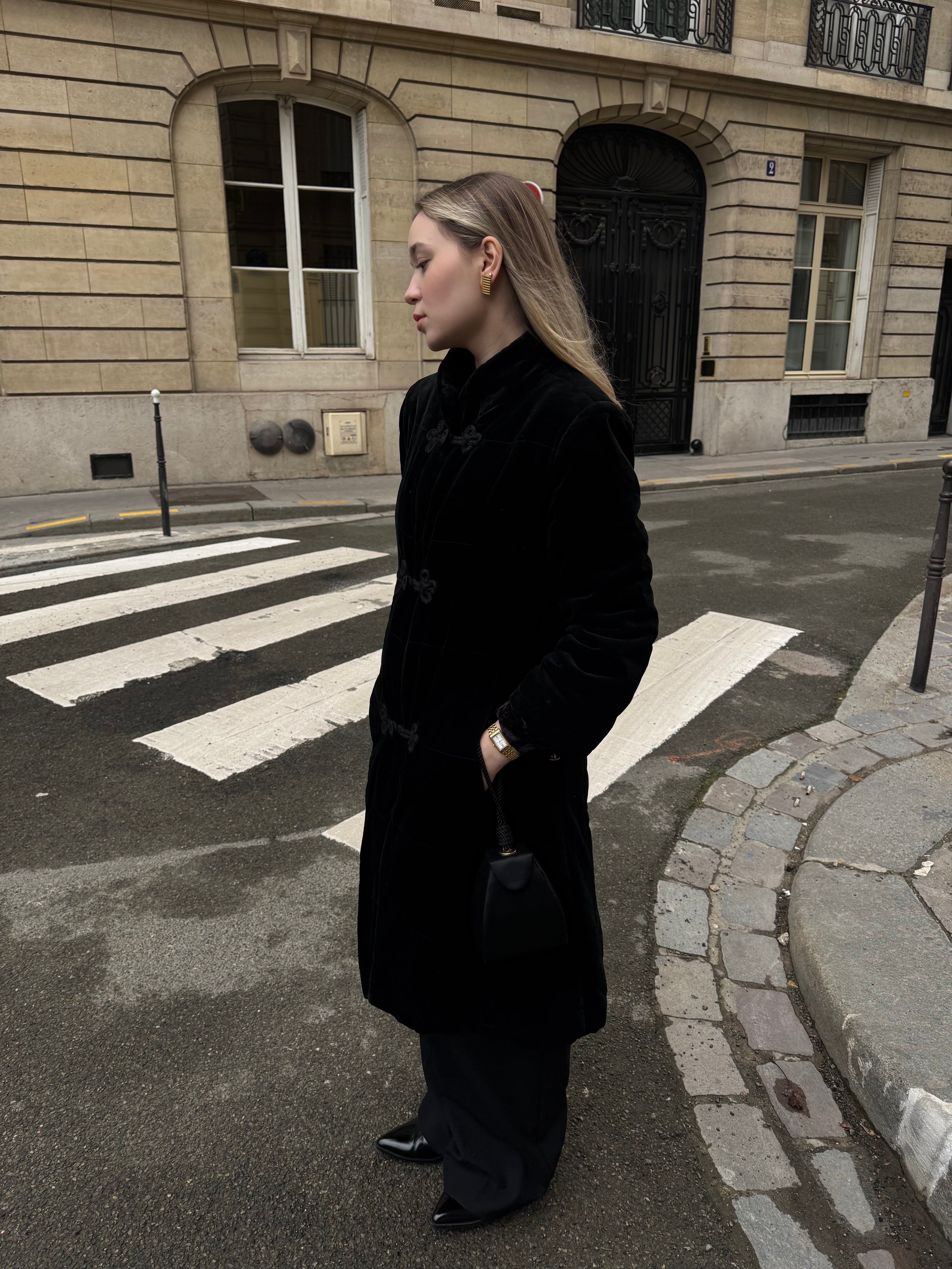 Black Velvet Coat with Chinese Knot