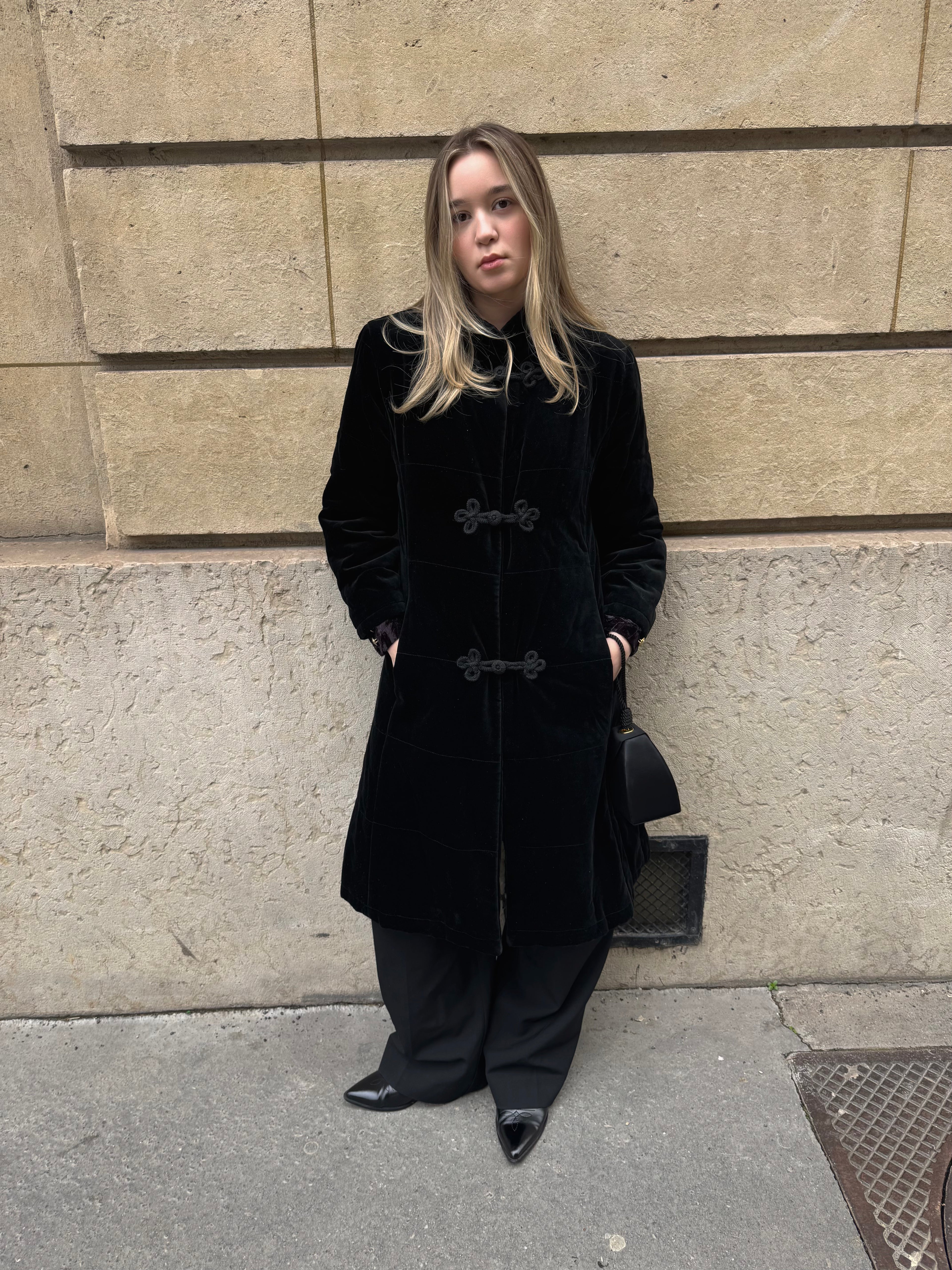 Black Velvet Coat with Chinese Knot