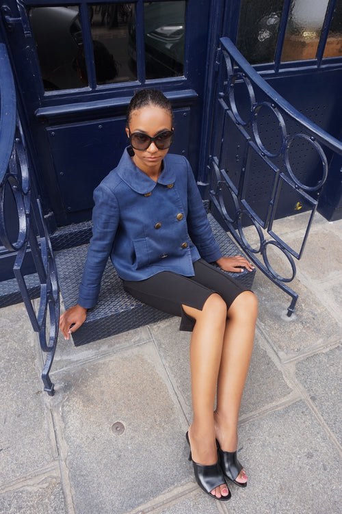 Chloé cropped double-breasted navy jacket