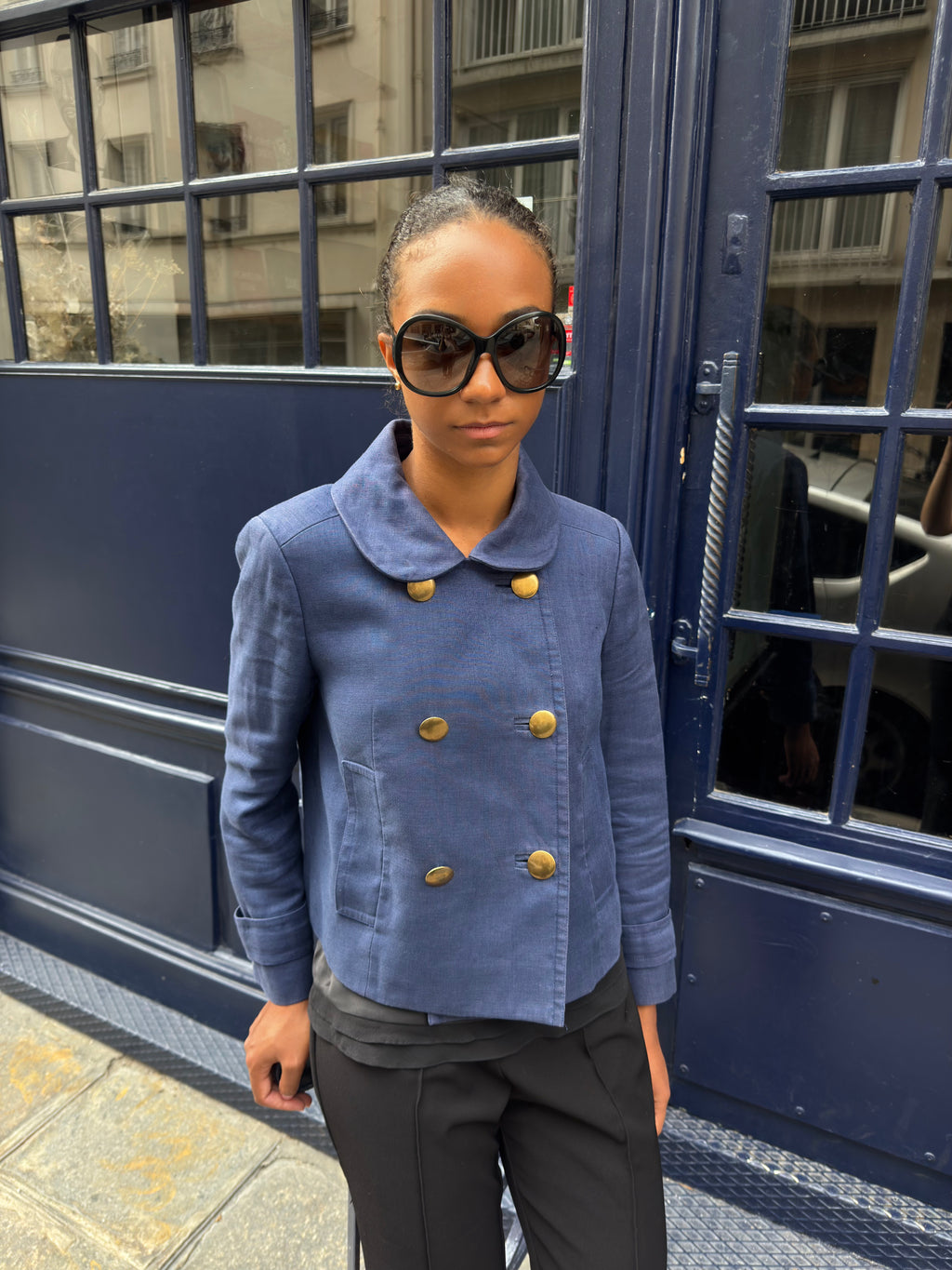 Chloé cropped double-breasted navy jacket