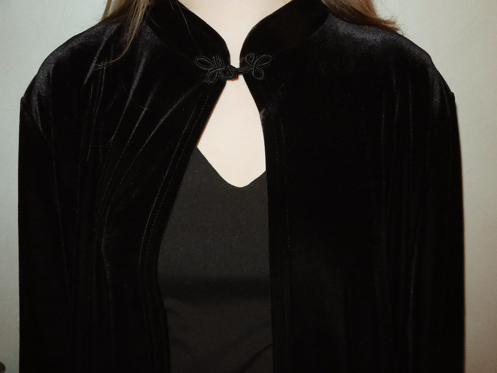 Black Velvet Corduroy Blazer with Chinese Knot