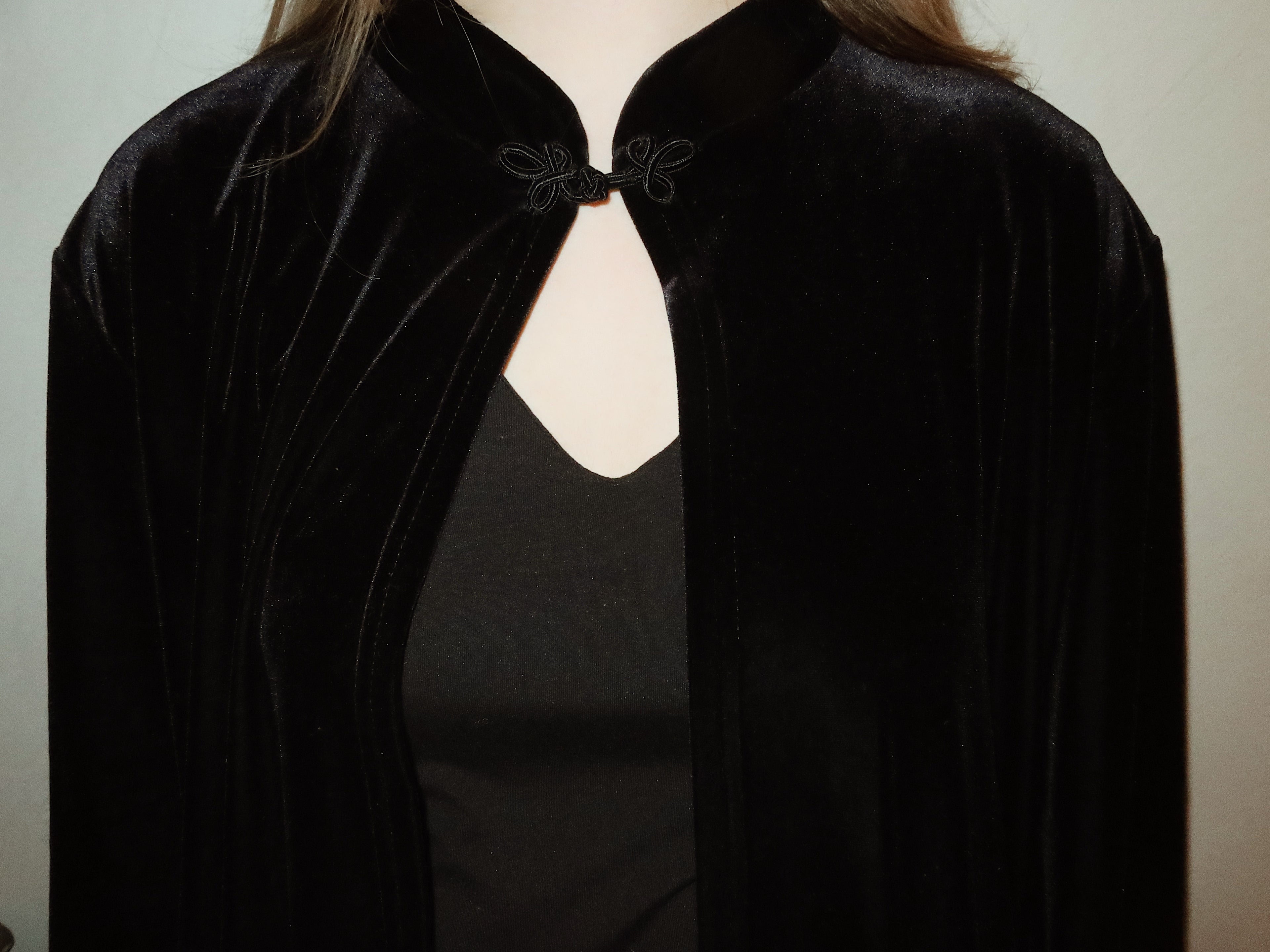 Black Velvet Corduroy Blazer with Chinese Knot