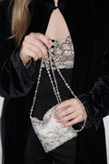 Vintage FURLA Micro Evening Bag in Raw Silk with Beaded Strap