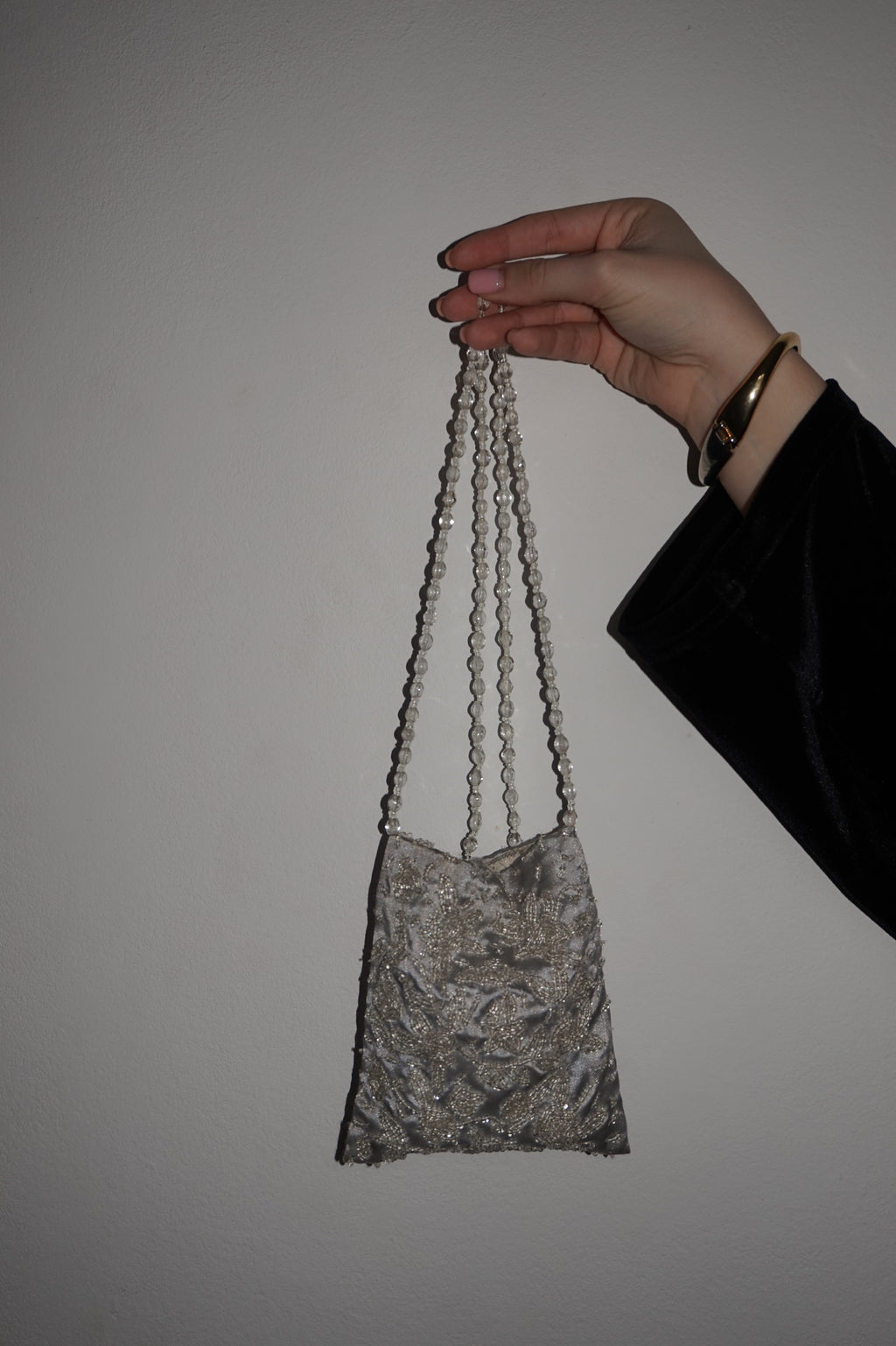Vintage FURLA Micro Evening Bag in Raw Silk with Beaded Strap