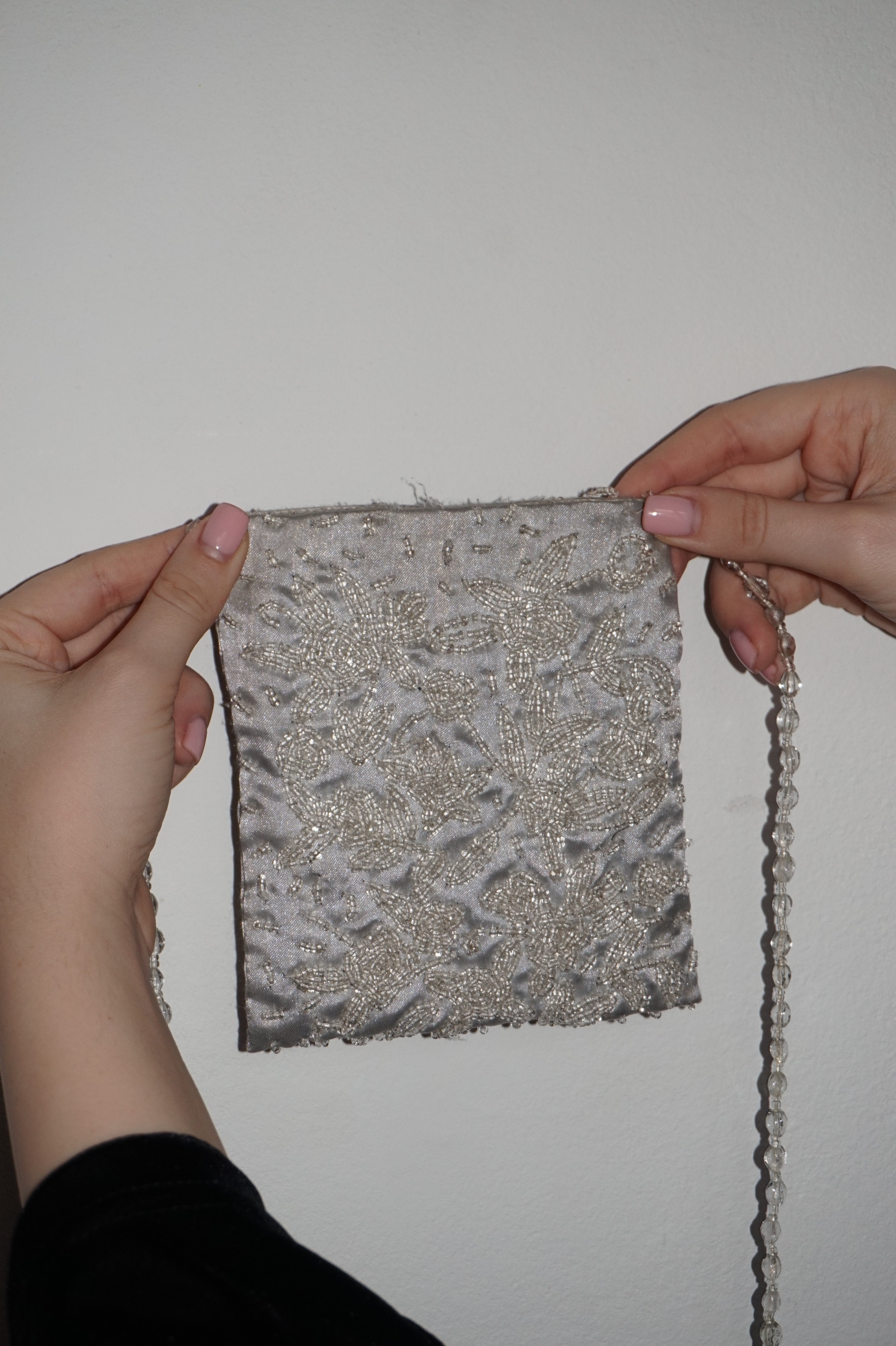 Vintage FURLA Micro Evening Bag in Raw Silk with Beaded Strap