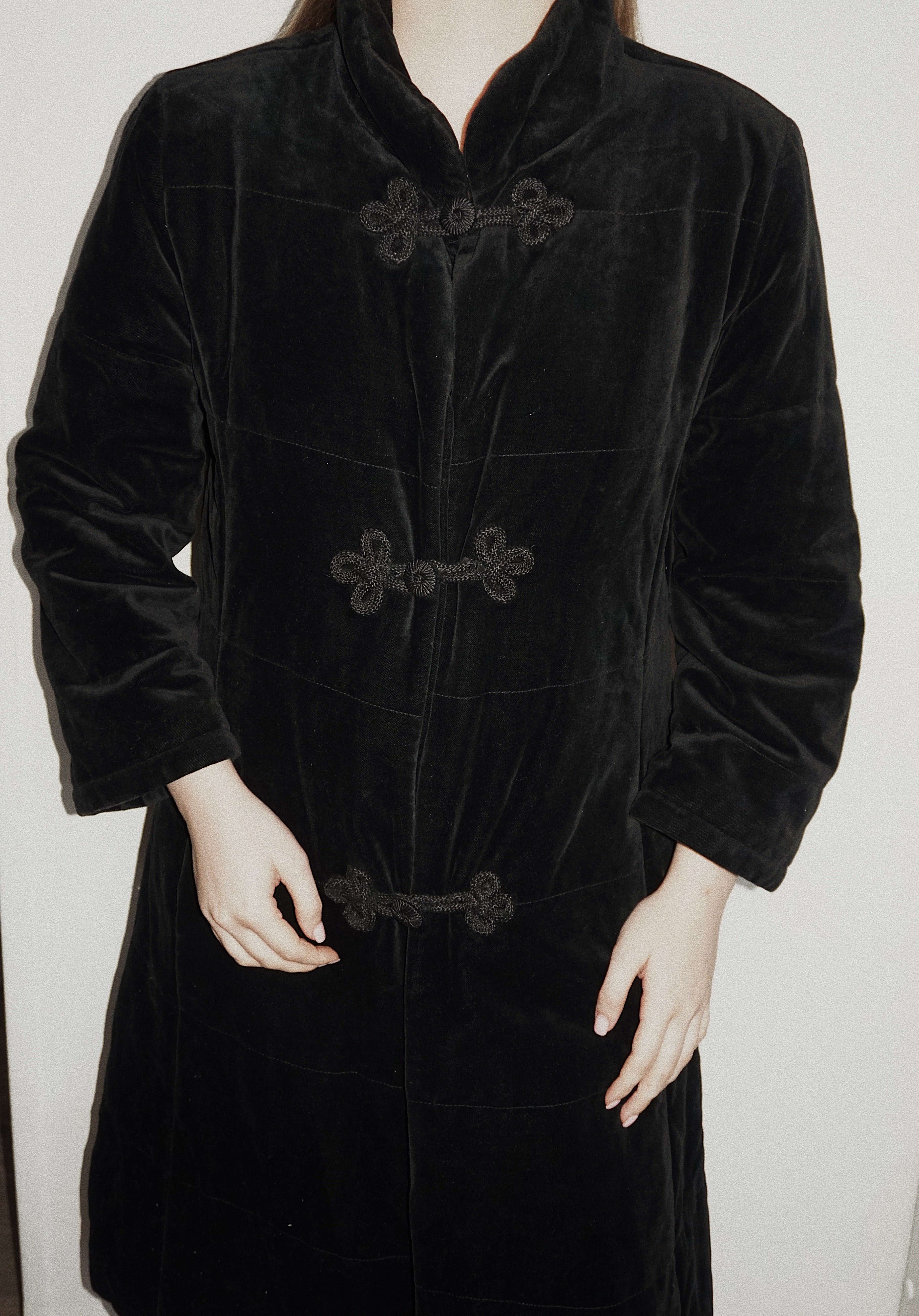 Black Velvet Coat with Chinese Knot
