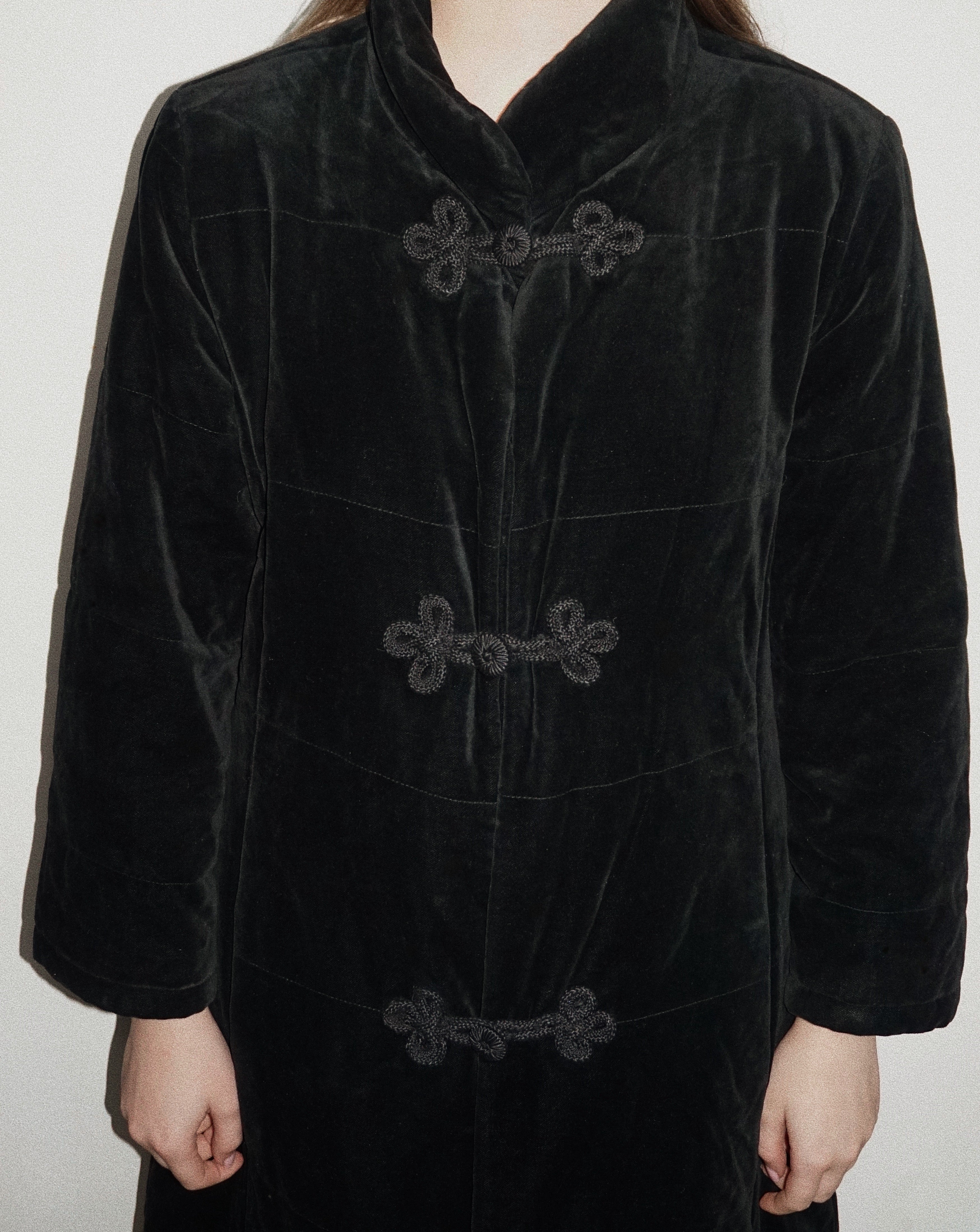 Black Velvet Coat with Chinese Knot