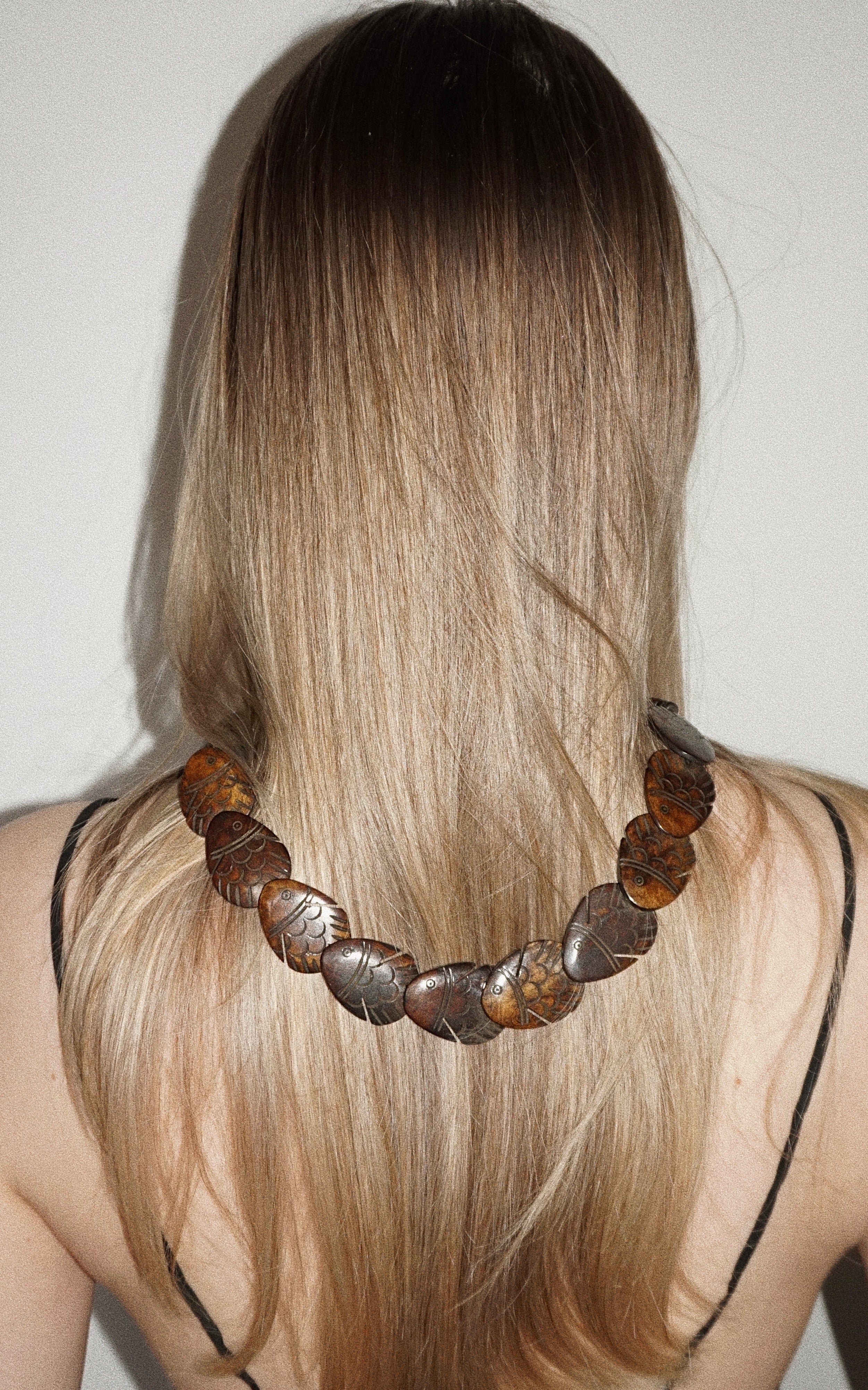 Handmade Wooden Fish Necklace — Boho Style (1970s–1980s)