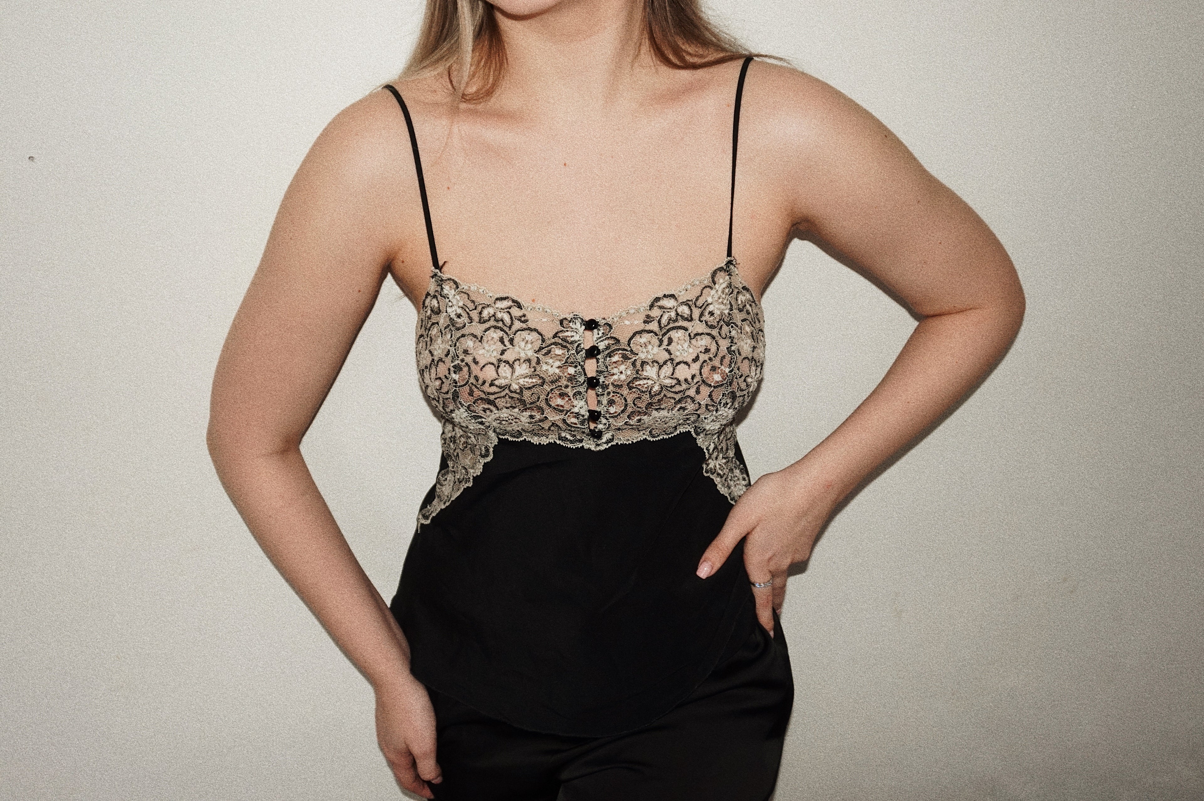 Vintage Black & White Floral Lace Top