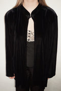 Black Velvet Corduroy Blazer with Chinese Knot