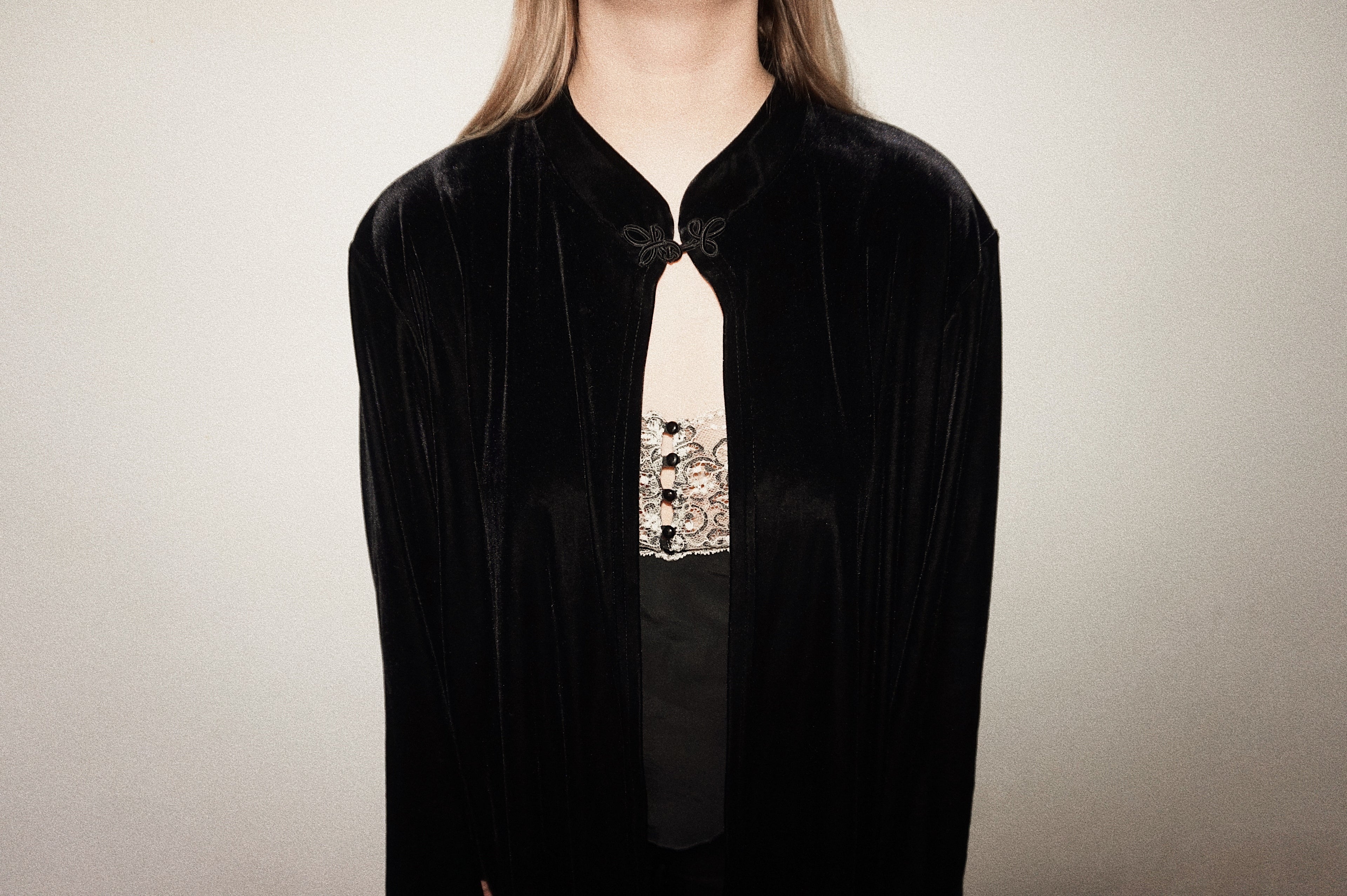 Black Velvet Corduroy Blazer with Chinese Knot