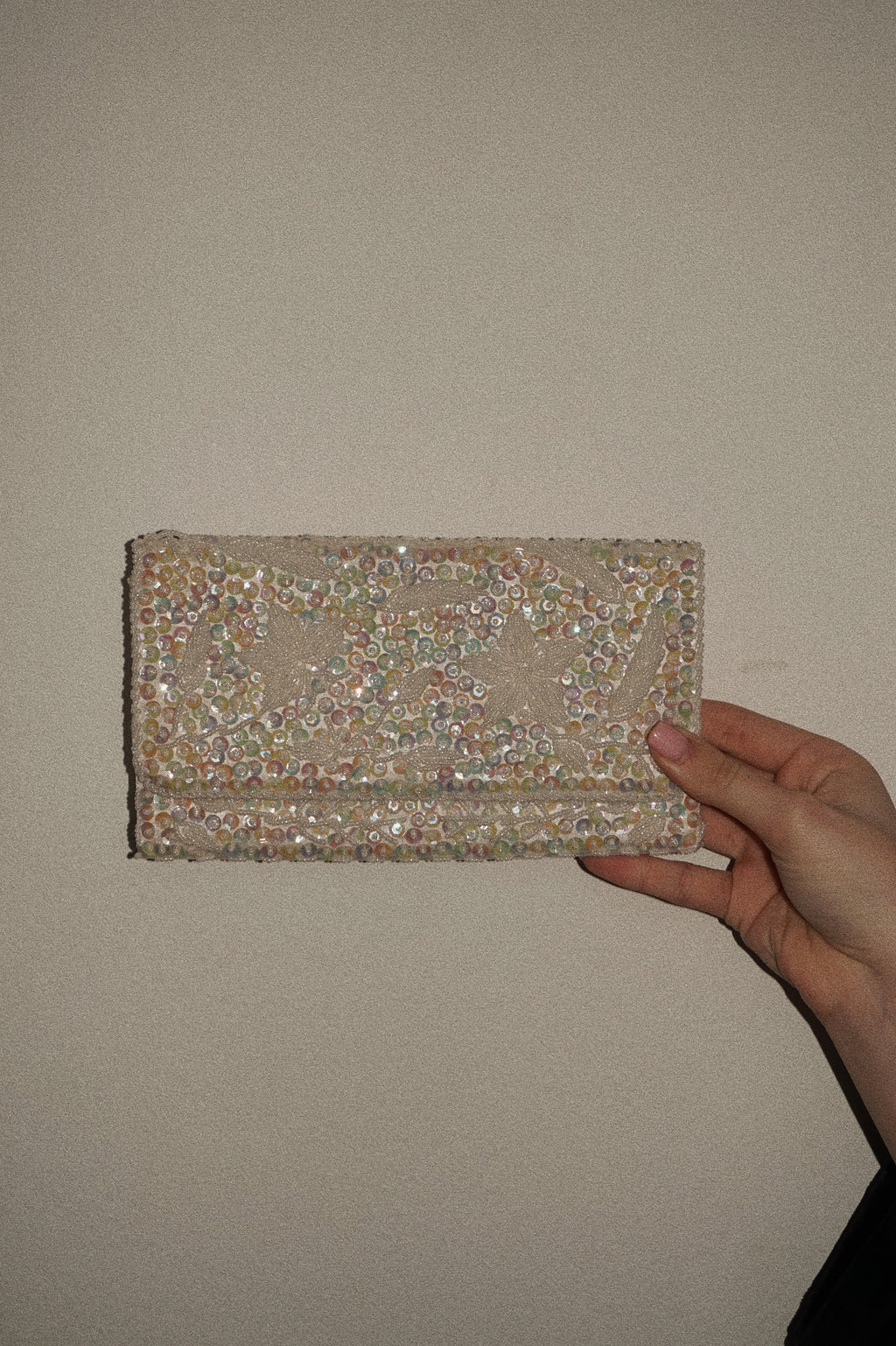Handmade White Silk Beaded Clutch with Floral Embroidery — Hong Kong