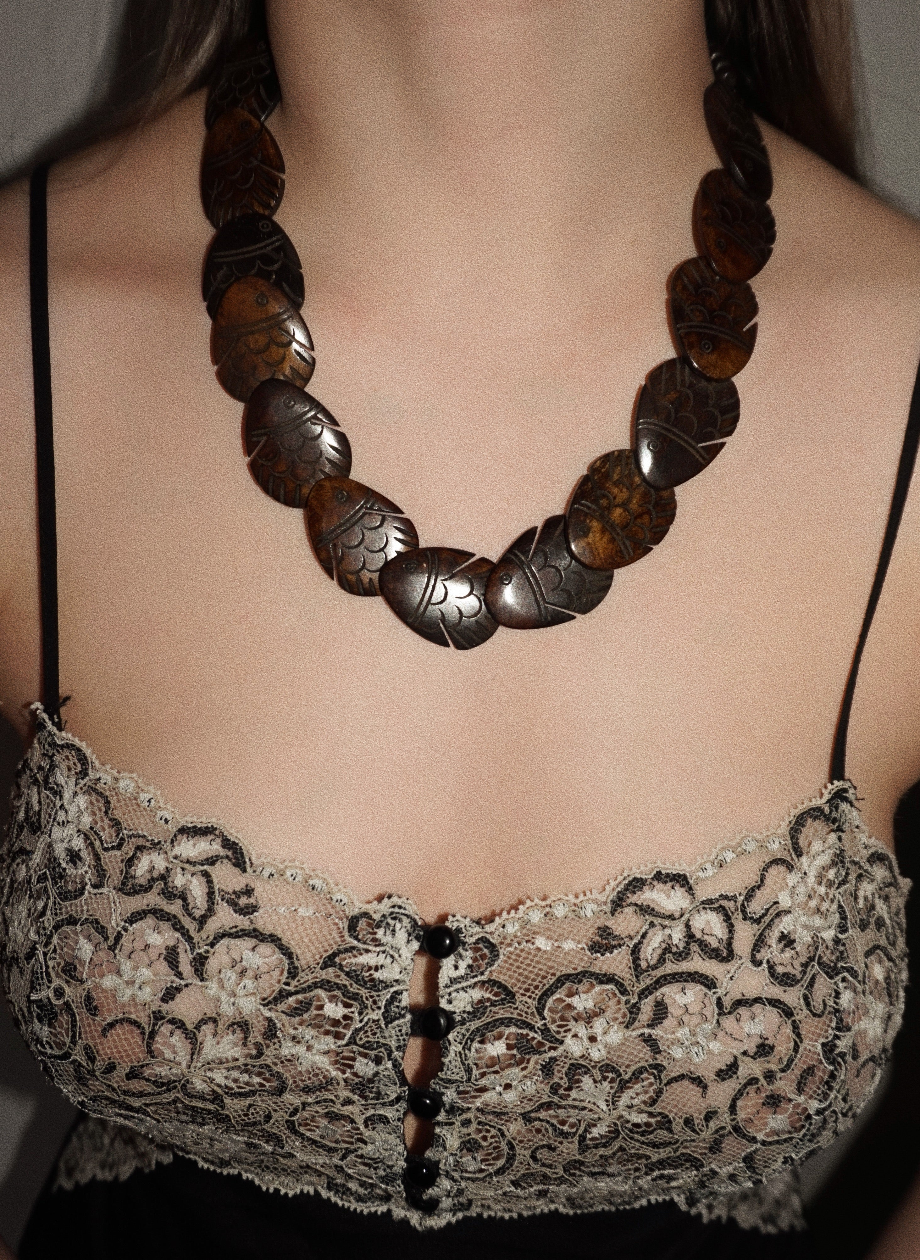 Handmade Wooden Fish Necklace — Boho Style (1970s–1980s)