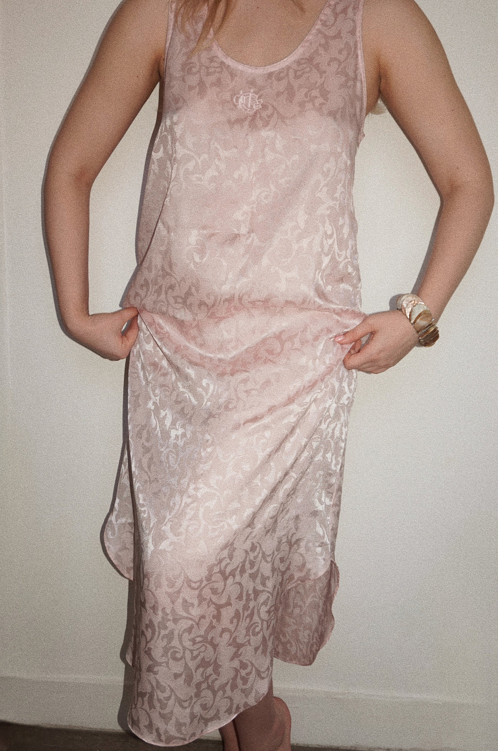 Rare Vintage Pink Christian Dior Lingerie Slip Dress with Floral Embroidery