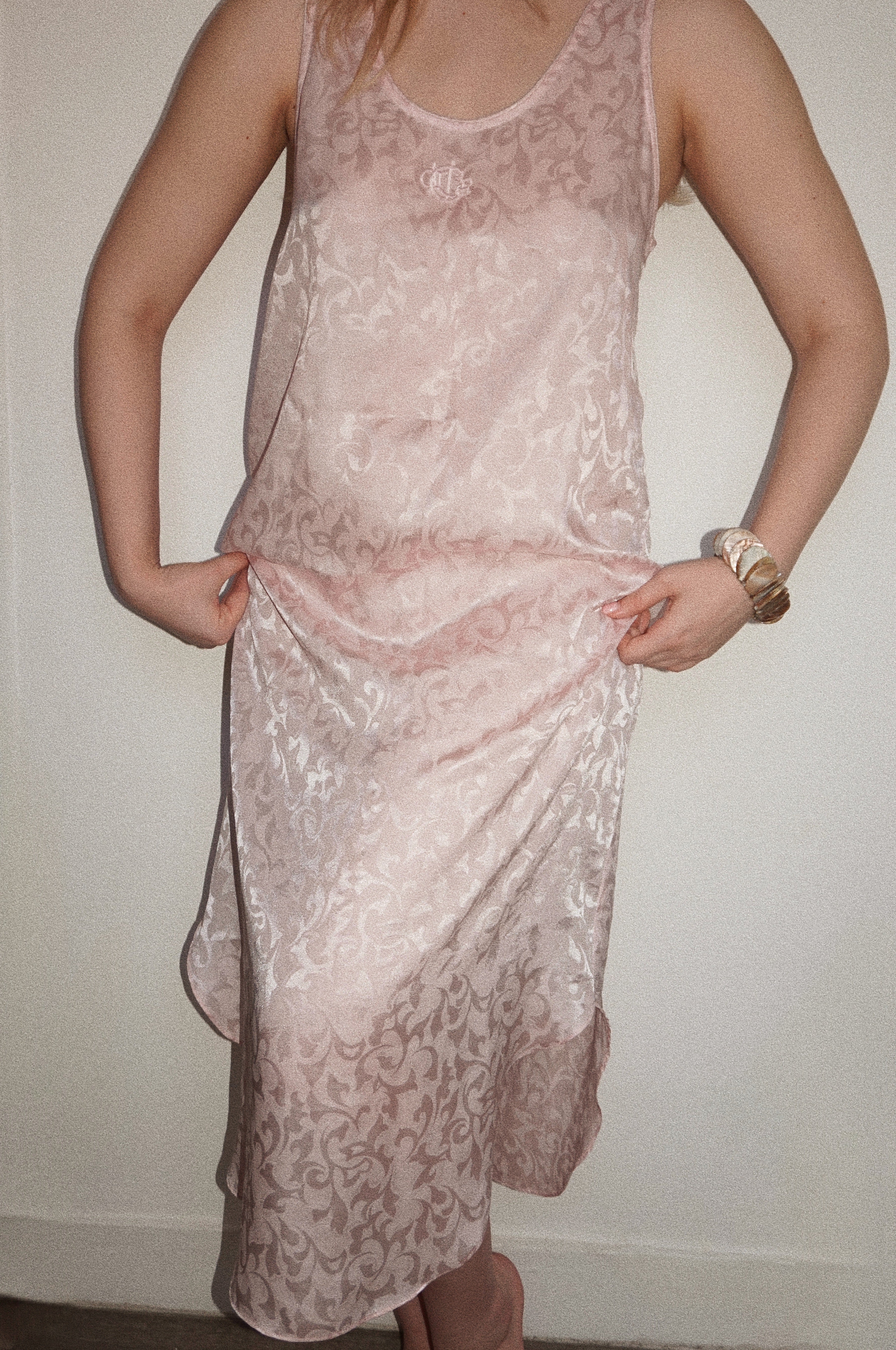 Rare Vintage Pink Christian Dior Lingerie Slip Dress with Floral Embroidery