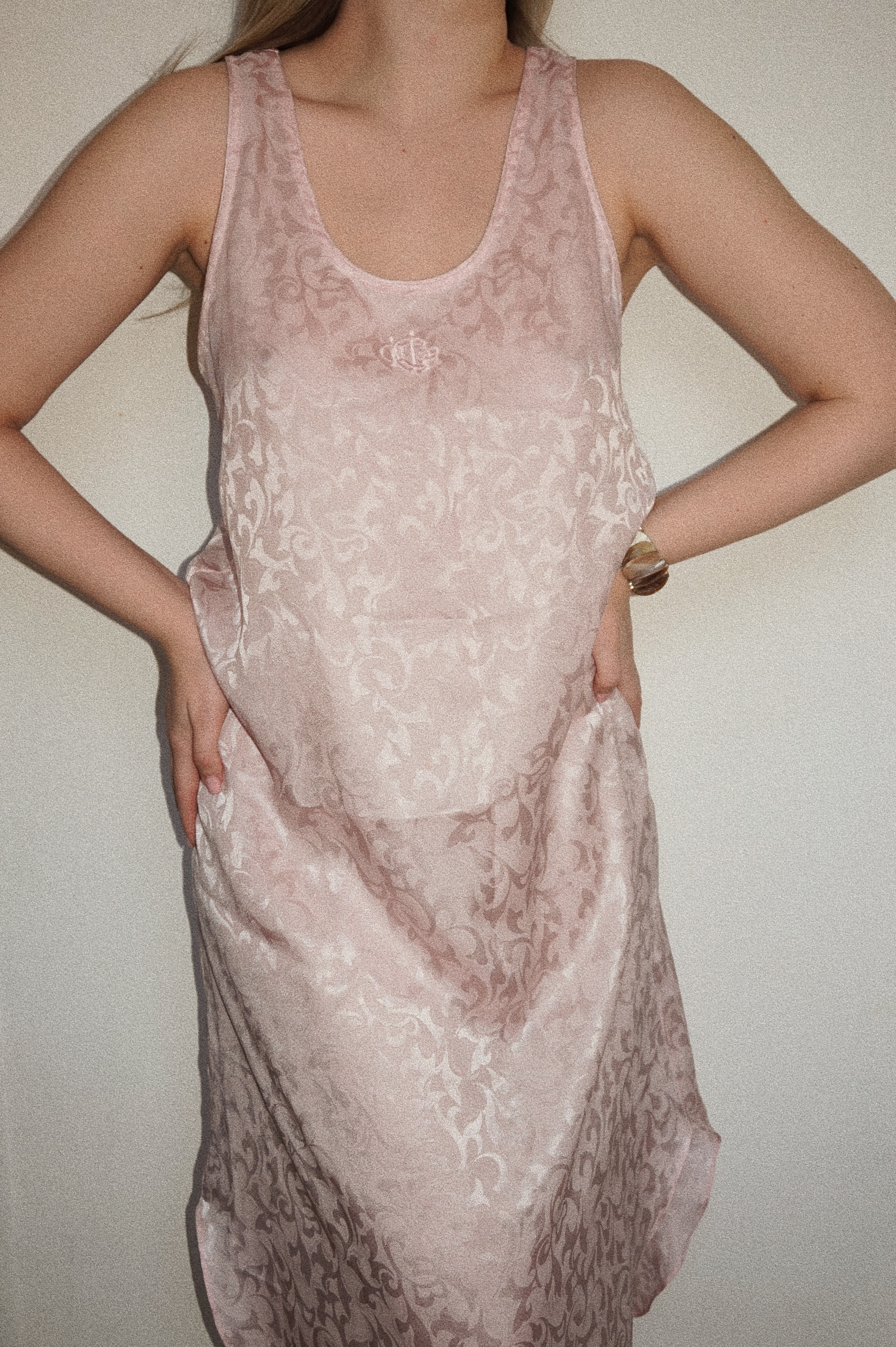 Rare Vintage Pink Christian Dior Lingerie Slip Dress with Floral Embroidery