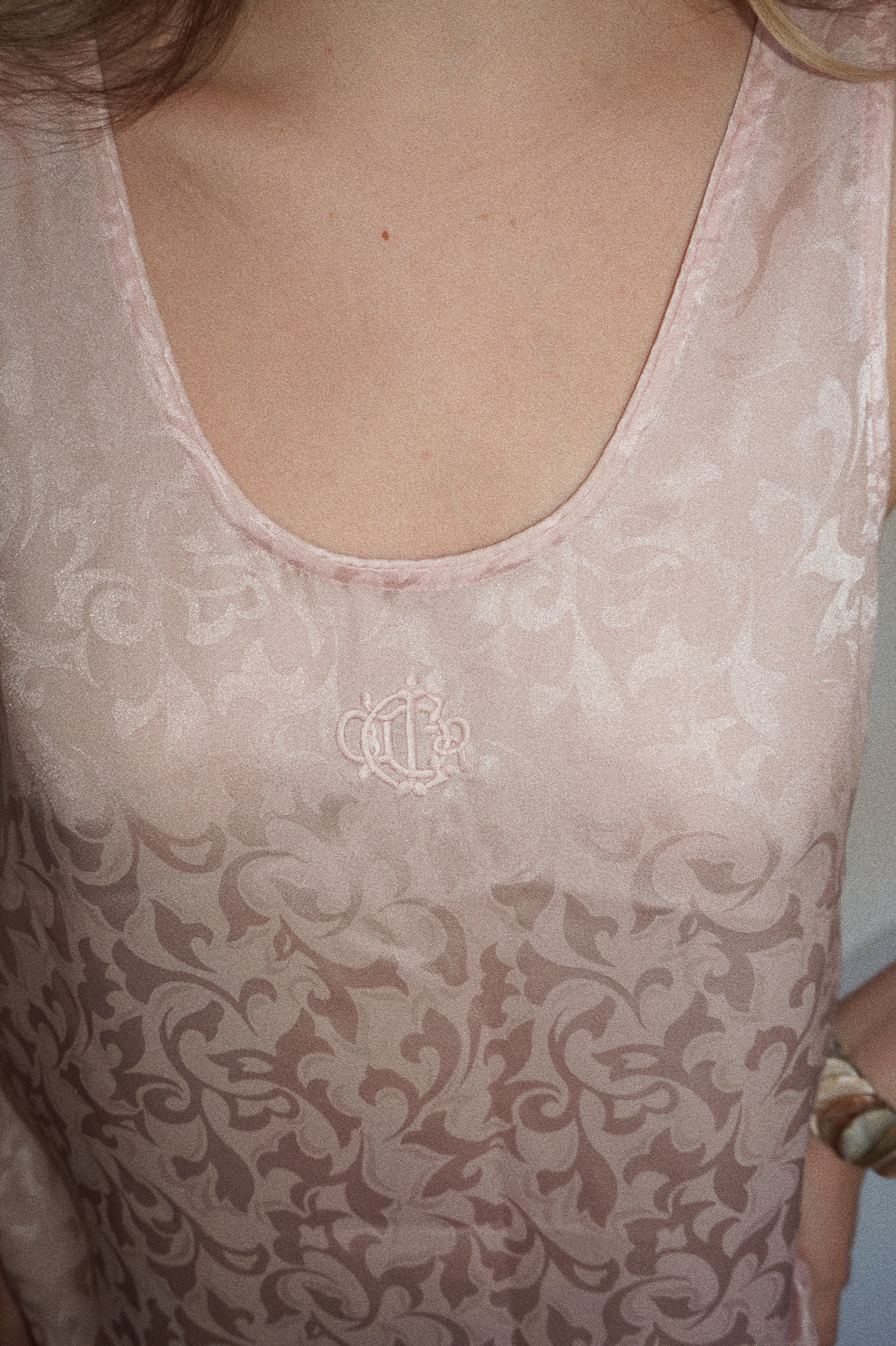 Rare Vintage Pink Christian Dior Lingerie Slip Dress with Floral Embroidery