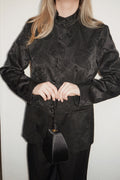 Vintage Satin-Feel Jacket with Velvet Floral Ornament
