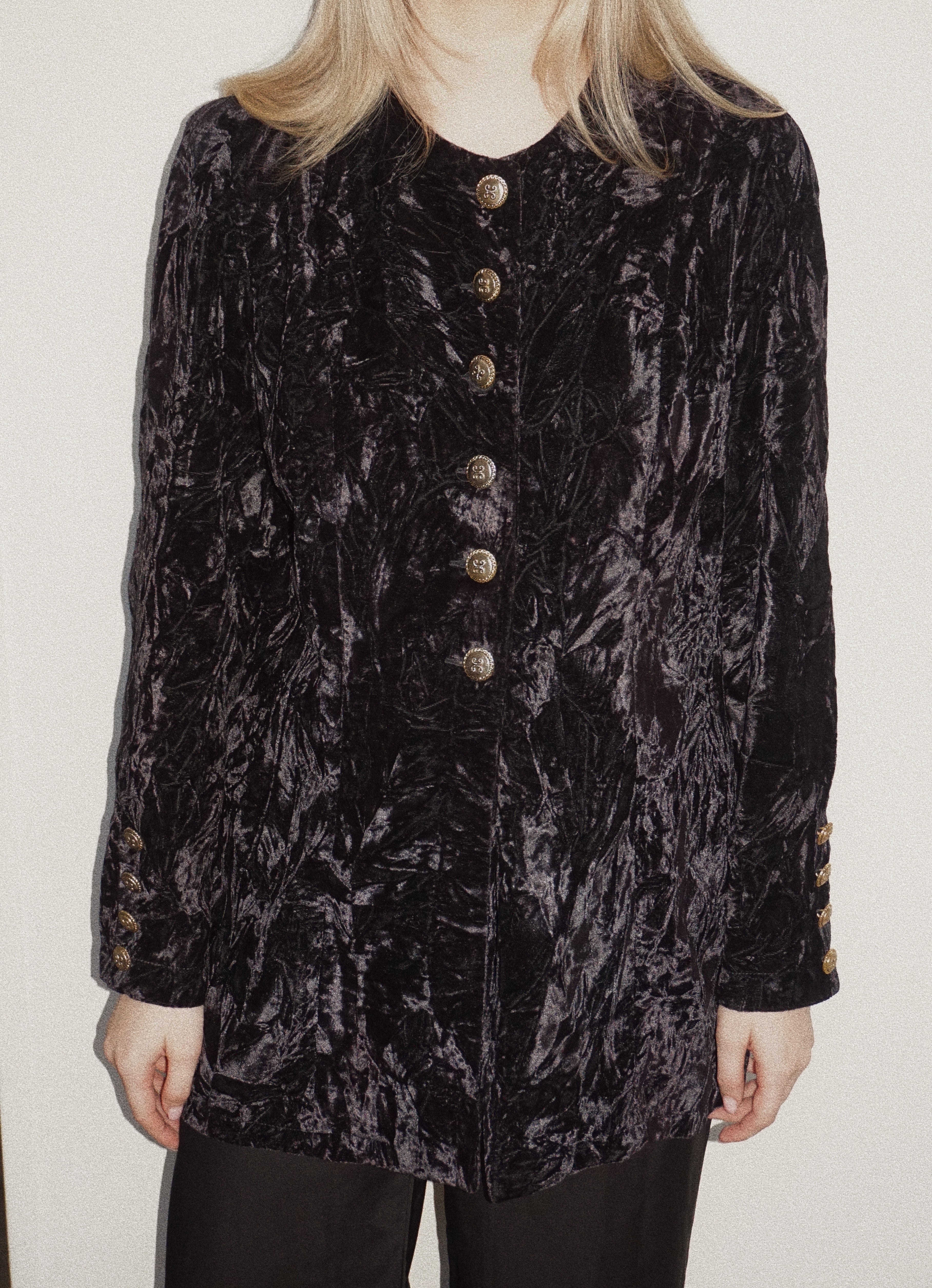 Vintage Soft Velvet Blazer in Deep Aubergine Tone