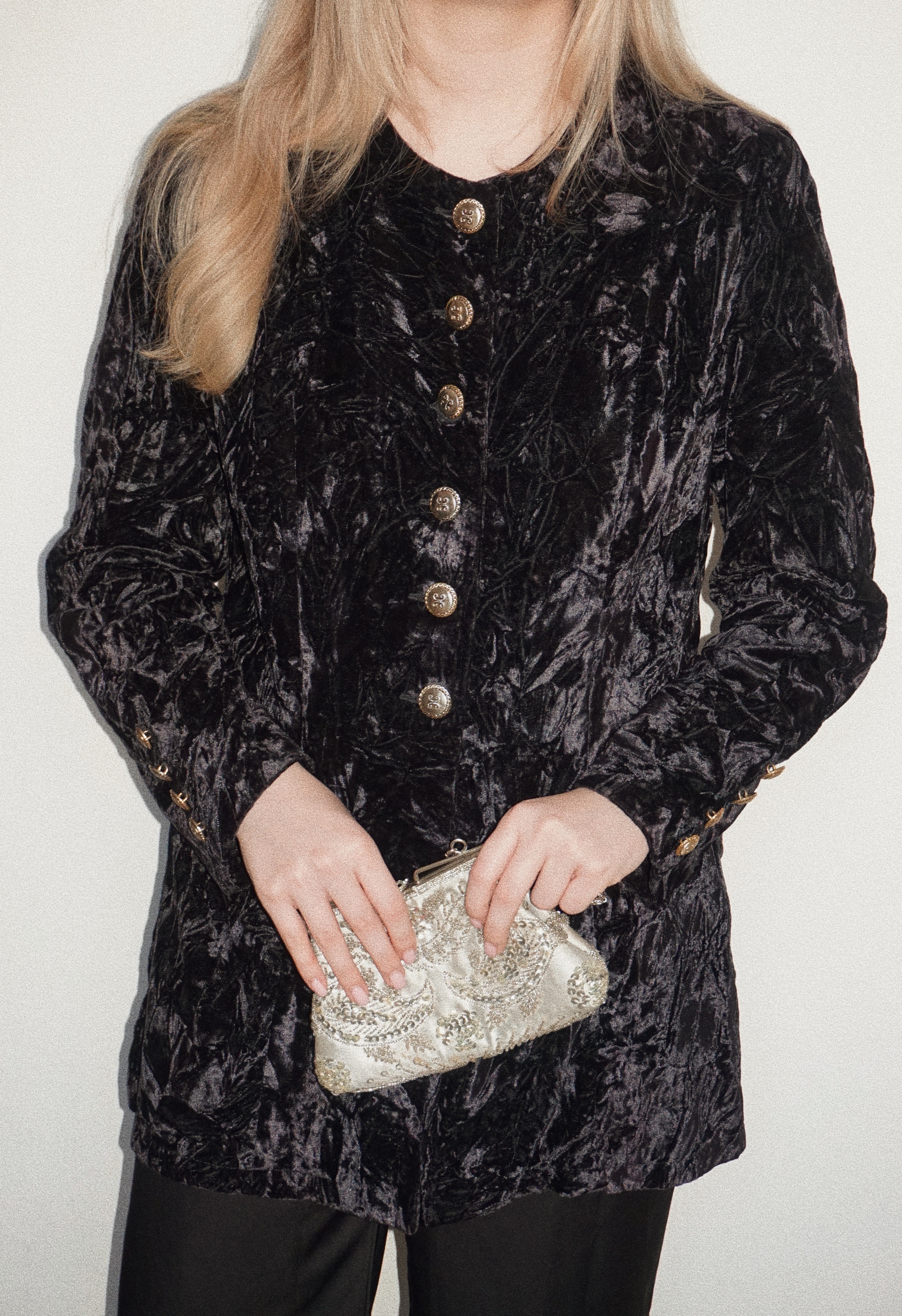 Vintage Soft Velvet Blazer in Deep Aubergine Tone