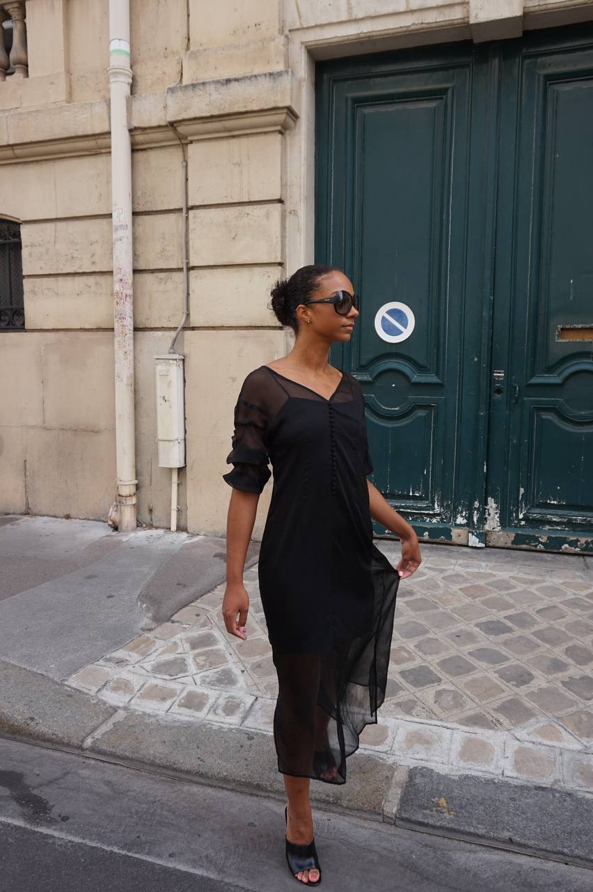 Fendi 100% Silk Sheer Black Dress