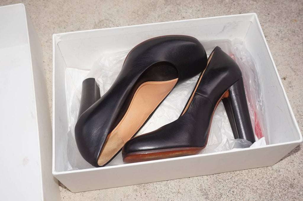 Celine Black Leather Square-Toe Pumps