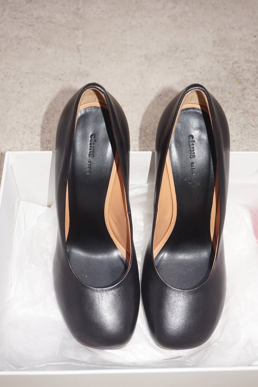 Celine Black Leather Square-Toe Pumps