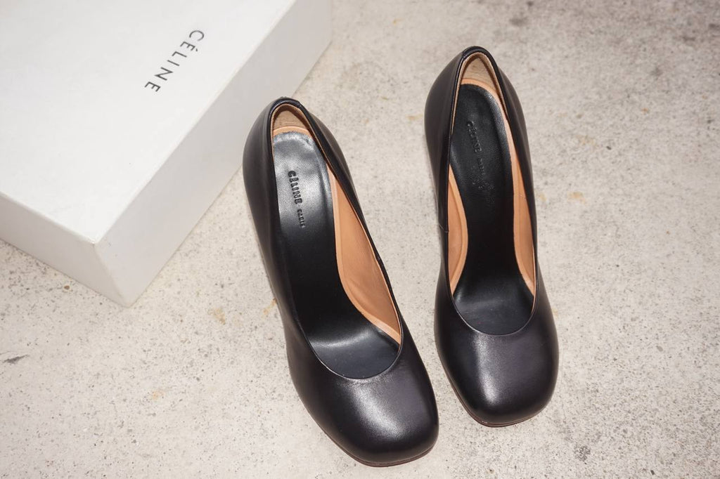 Celine Black Leather Square-Toe Pumps