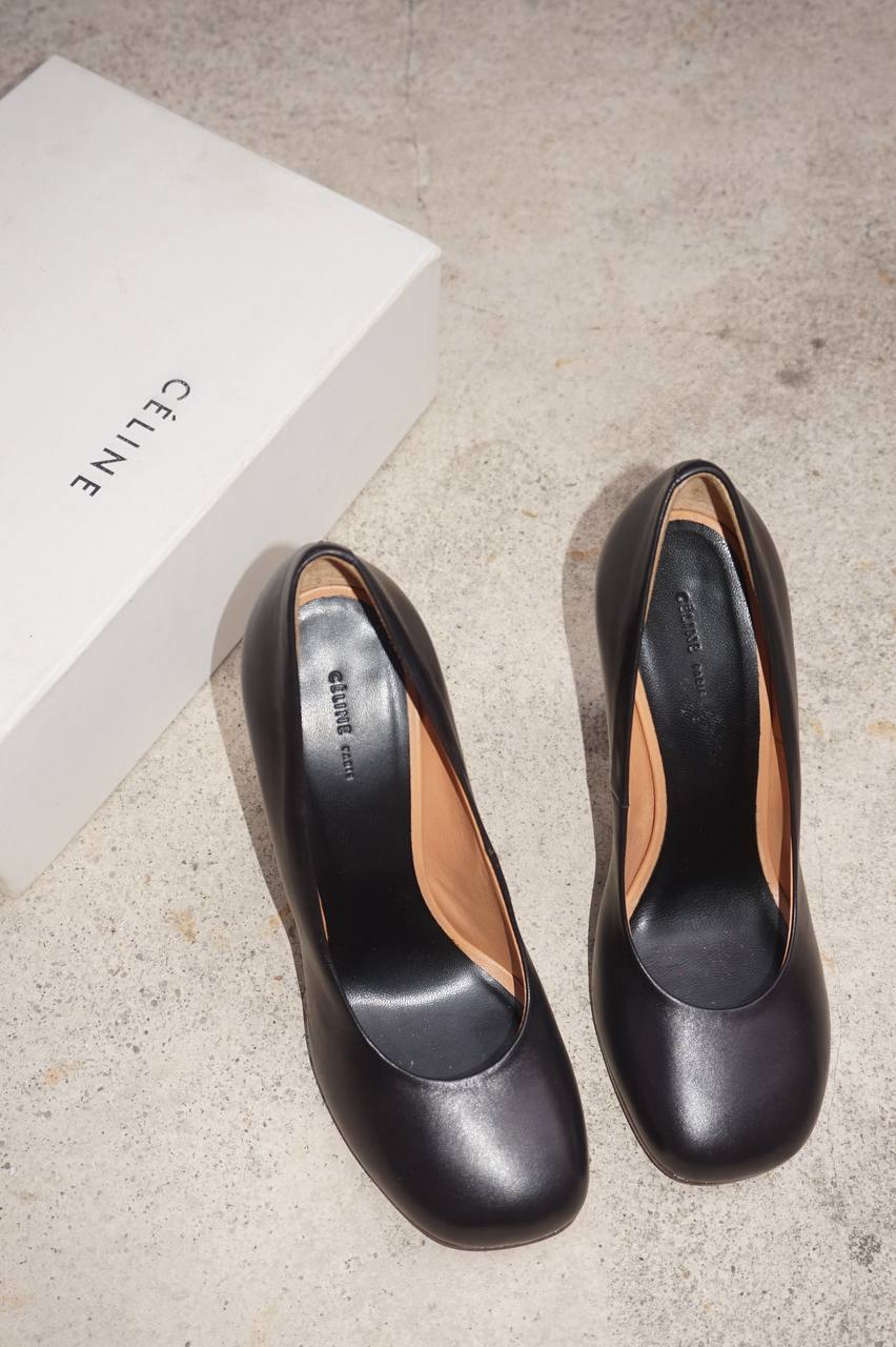 Celine Black Leather Square-Toe Pumps