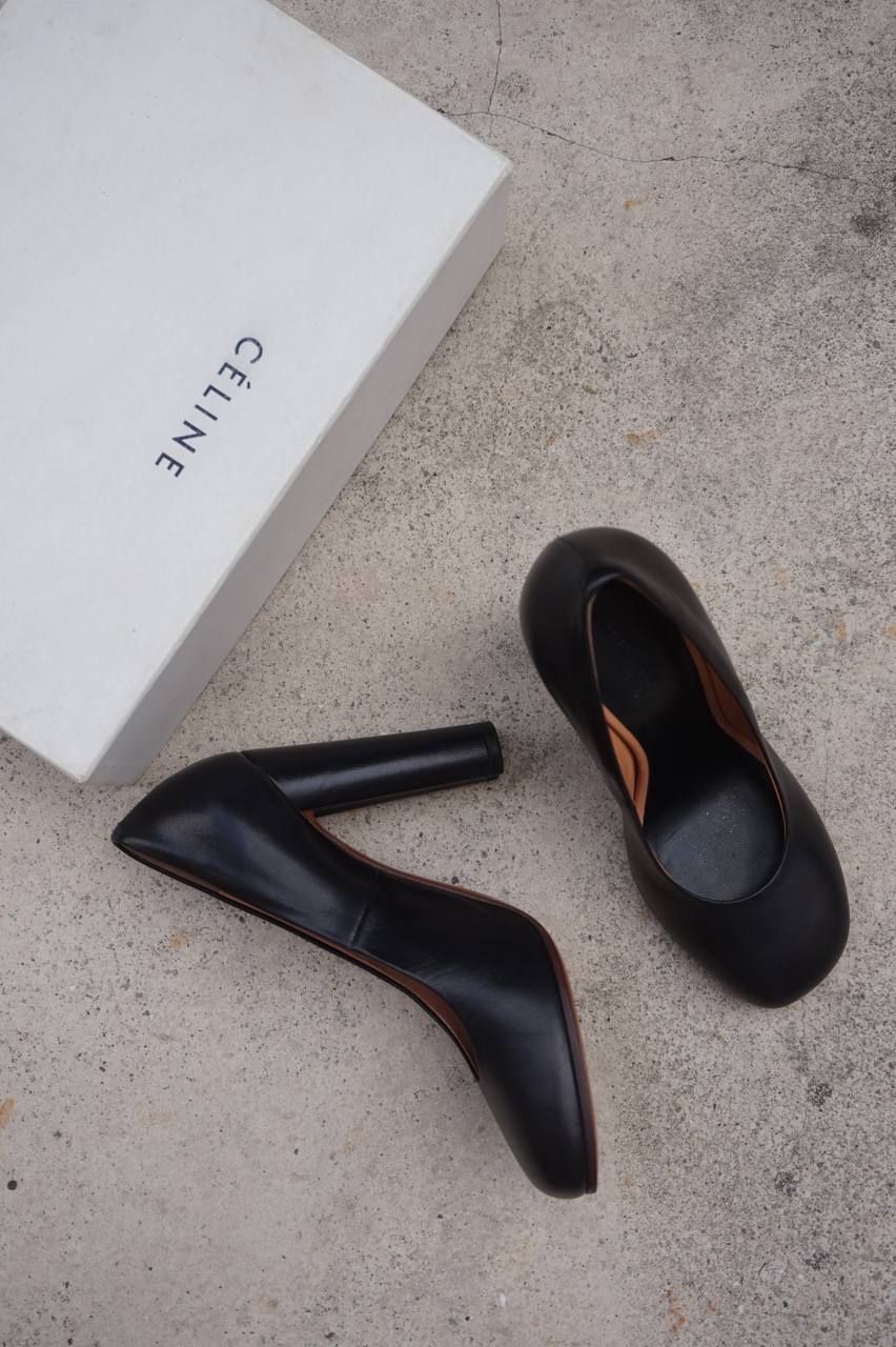 Celine Black Leather Square-Toe Pumps