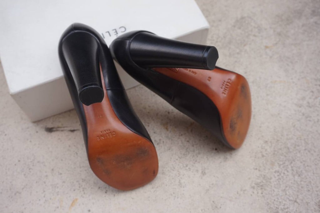 Celine Black Leather Square-Toe Pumps