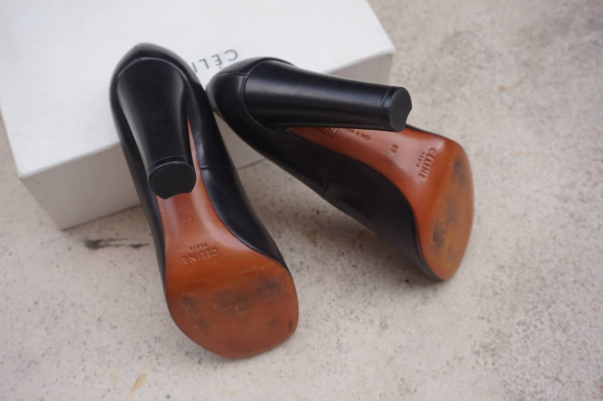 Celine Black Leather Square-Toe Pumps