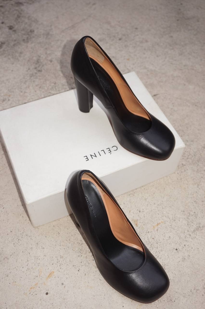 Celine Black Leather Square-Toe Pumps