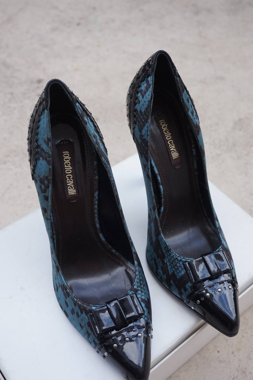 Roberto Cavalli Blue Python Print Pumps