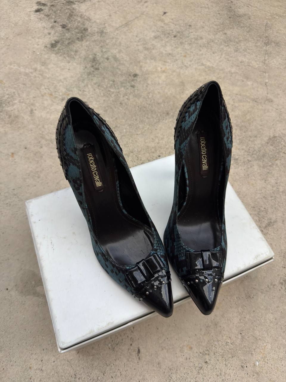 Roberto Cavalli Blue Python Print Pumps
